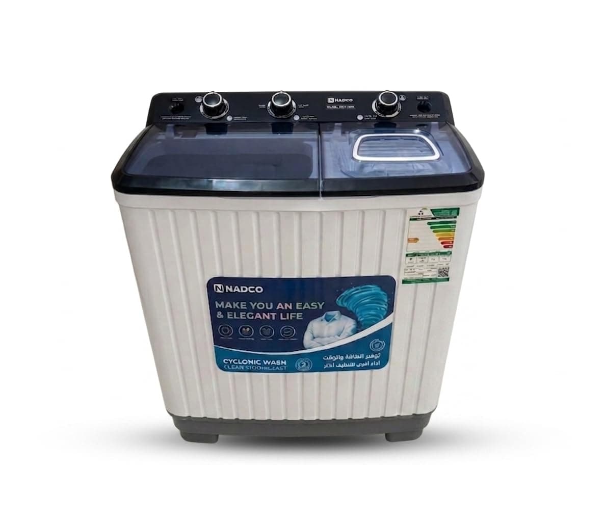 Nadco Twin Tub Washing Machine, 5 kg, White and Black, Cyclonic Wash, Model NC5TWM