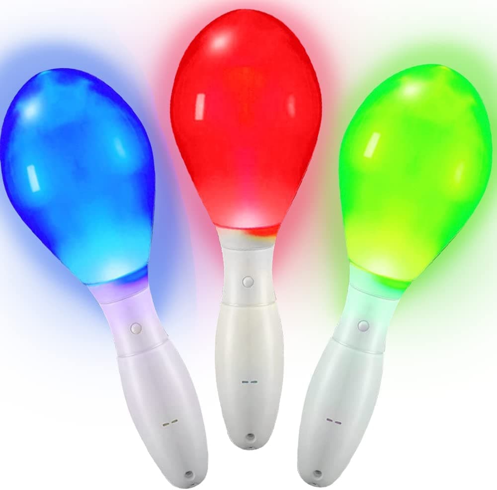 TERRIFI Light up Maracas Toys, Flashing LED Music Hand Shakers, Noisemaker Toys, Random Cheering Plastic Led Sand Musical Color Egg Props Kids Rattle Toy, Party Color Musical Light Hammer 3PCS