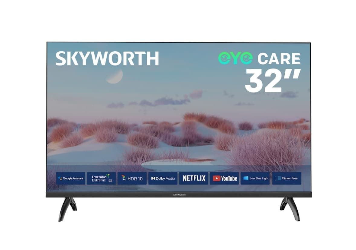 SKYWORTH E5300H 32-inch HD Ready Smart LED TV | Android TV | Google Assistant | HDR10 | Dolby Audio | Netflix, YouTube | 2x HDMI, USB | DVB-T2/C (2025 Model)