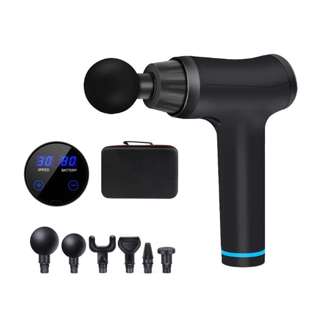 Massage Gun, Hand-Held Percussion Muscle Massager for Deep Tissue Massage for Deep Relaxation LCD Display 30 Speeds Optional Modes with 6 Interchangeable Massage Heads