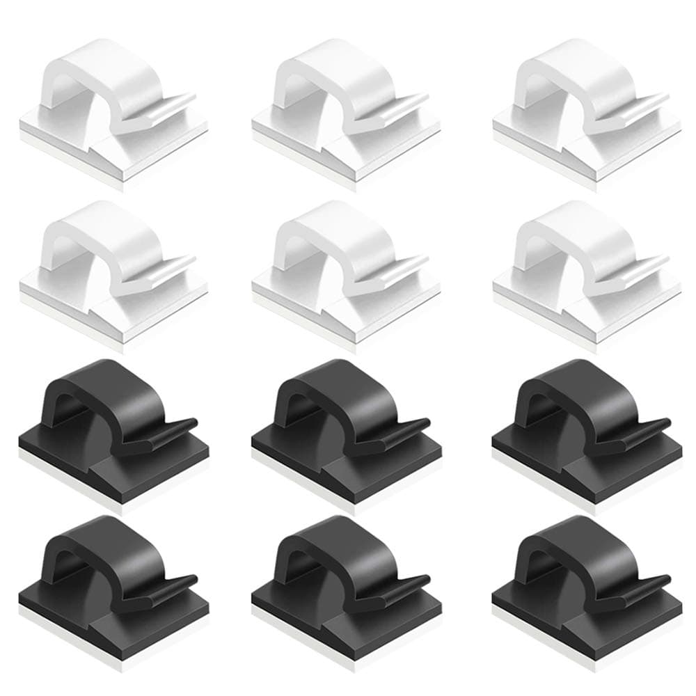 FineGood 60 Pcs Adhesive Cable Clips, Plastic Cable Cord Organziers Cable Storage Management Clip for Home Office - Black, White