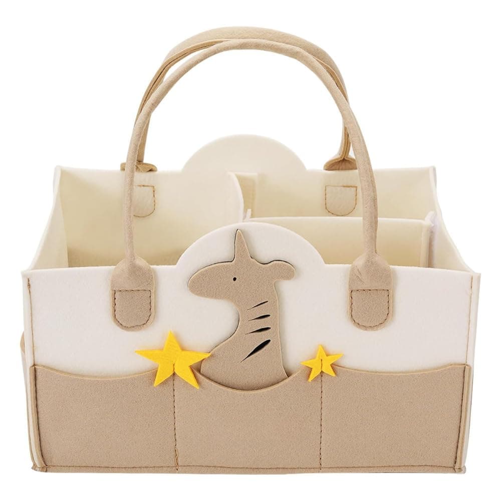 Joyzzz Baby Diaper Caddy, Portable Nursery Organizer and Storage, Car Diaper Caddy with Divider Design, Cute Giraffe Baby Diaper Caddy Organizer, Collapsible Baby Basket, for Diapers and Baby Wipe