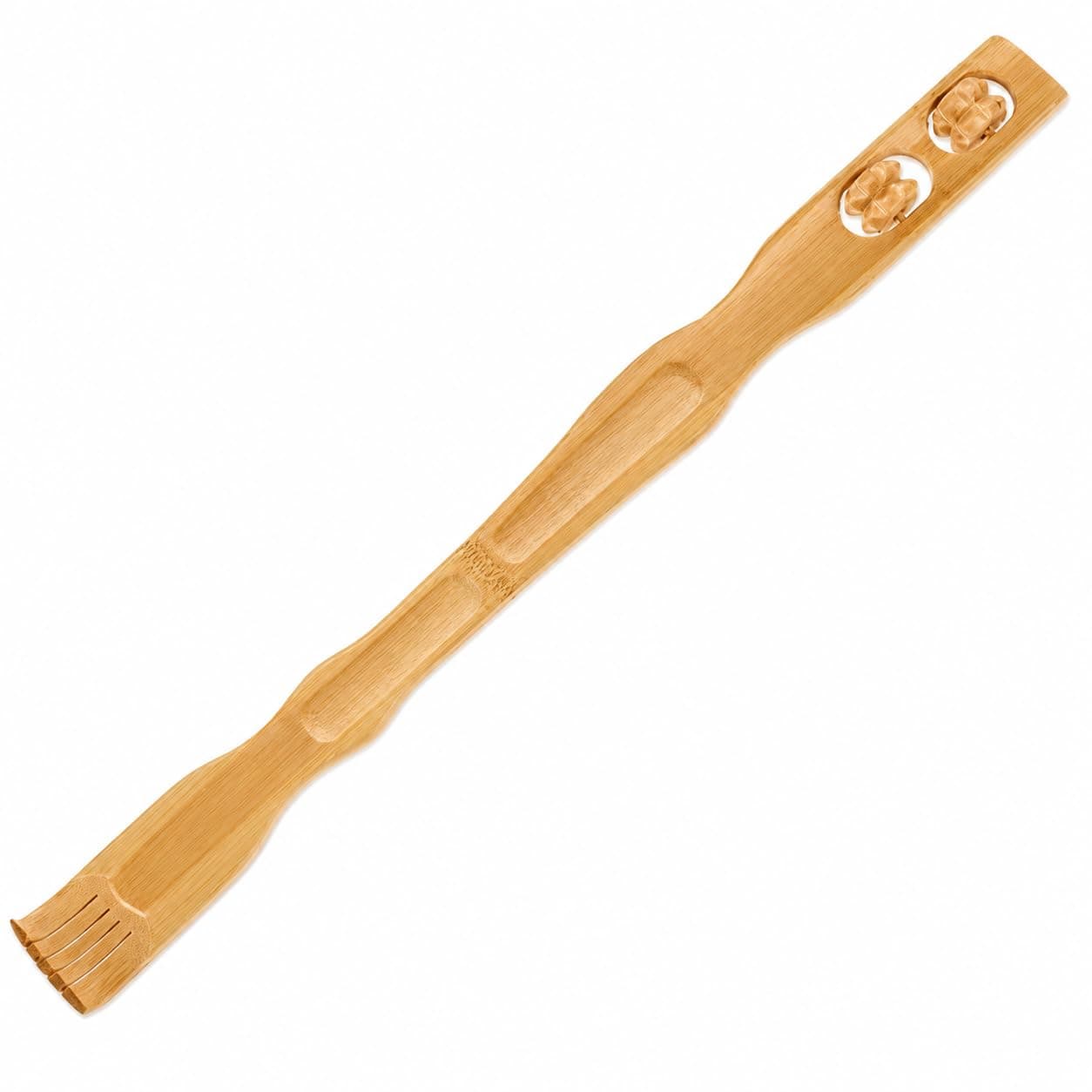Wooden Bamboo Manual Back Scratcher with Wheel Massager Durable Handheld Itching Relief Tool Natural Body Massage Stick for Muscle Relaxation Stress Relief and Daily Comfort