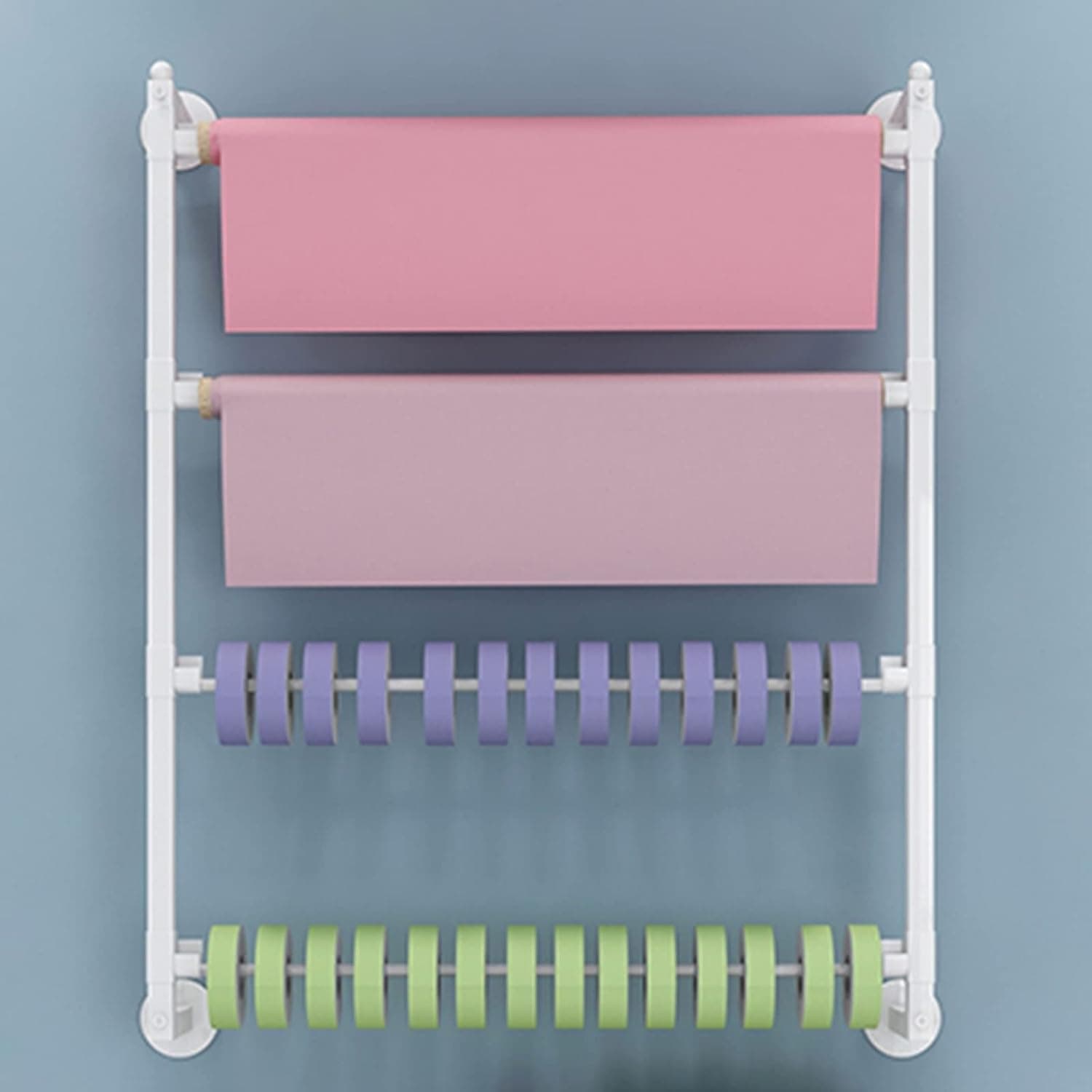 Wall Roll Spool Holder for Gift Wrapping Paper, Ribbons, Cellophane, Vinyl Rolls, Paper & Arts Crafts Items, Space Saving Label Dispenser, Hardware Included,White70X3X90Cm