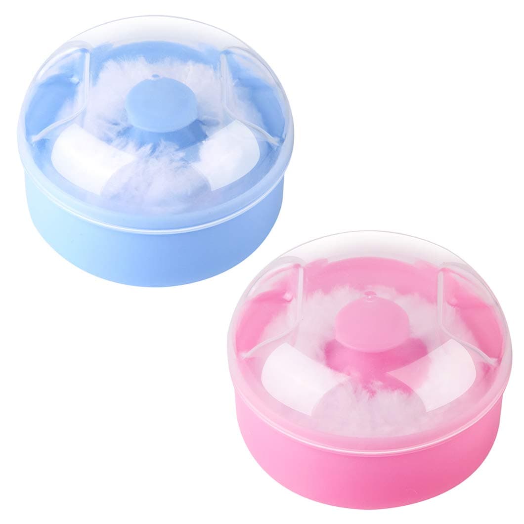 2Pcs Baby Body Powder Puff with Case Container Soft Hypoallergenic Cosmetic Puff Sponge for After Bath Care, Portable Travel Friendly Storage Kit in Pink and Blue