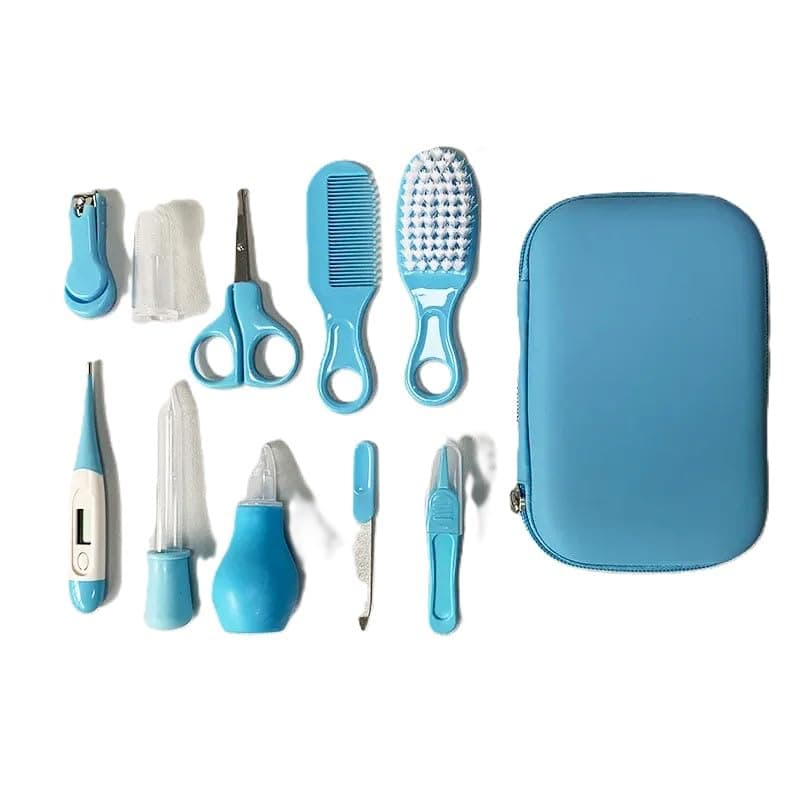 10-Piece Baby Grooming Kit with Travel Case, Blue, Complete Care Set with Nail Clippers, Scissors, Brushes and Essential Tools