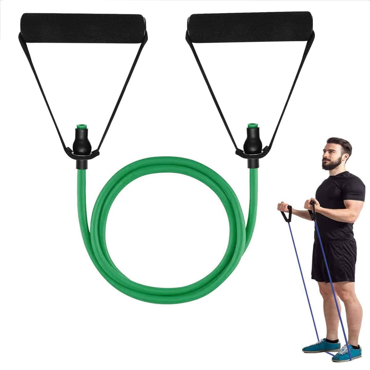 Resistance Bands, Green Exercise Cord with Comfort Handles, Stretchy Yoga Tension Rope, Durable Workout Accessory for Daily Fitness Training and Physical Therapy