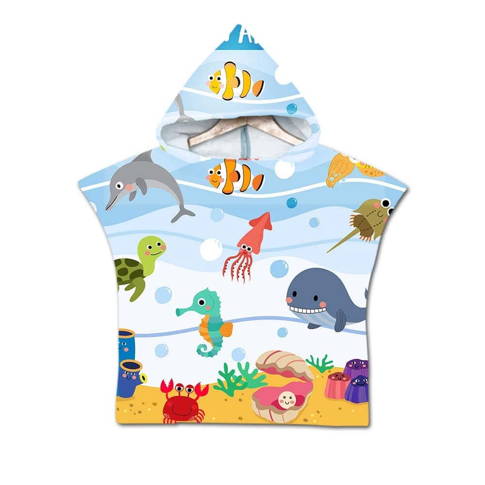 Kids Hooded Beach Poncho Towel, 100% Microfiber Bathrobe for Boys and Girls, Quick-Dry Towel for Swimming, Surfing, and Beach, Suitable for Baby Ages 0-7 (24" x 24")