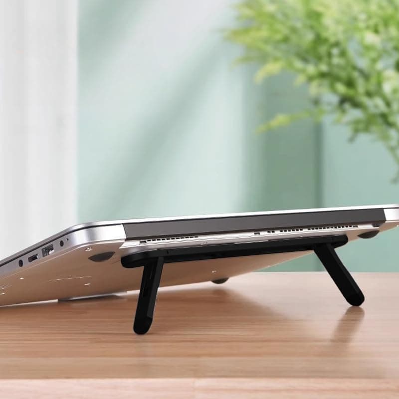 Laptop Stand for Desk, ABS Adjustable Computer Riser Holder with 2 Level Angles and Anti Slip Silicone Pad, Ventilated Cooling Foldable Ergonomic Desktop Stand for Notebook Tablets Keyboard, Black