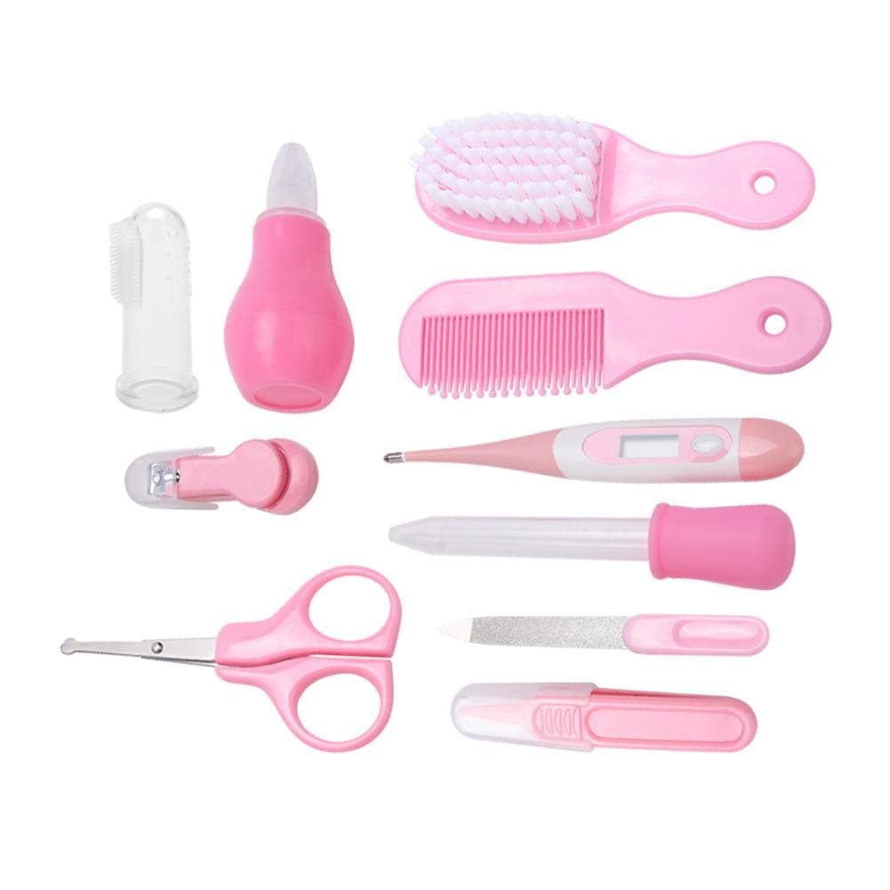 Baby Grooming Set, 10 in I Hair, Nail, Nose, Tooth and Ear Clean Essentials Accessories Portable Baby Care Grooming Kit for Baby Girl Or Baby Boy(Pink)