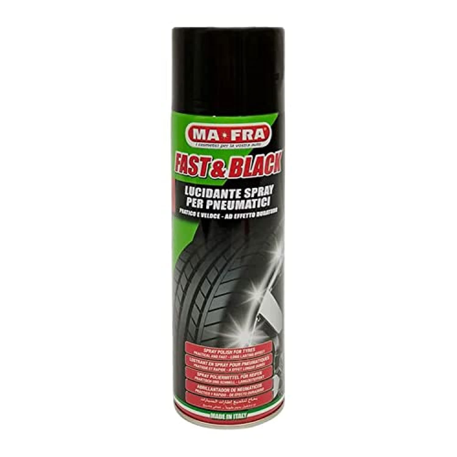 MAFRA Fast & Black Tire Shine Spray, 500ml, Long Lasting Tire Gloss, Rubber Tire Dressing, High Shine Finish, Car Exterior Tire Care