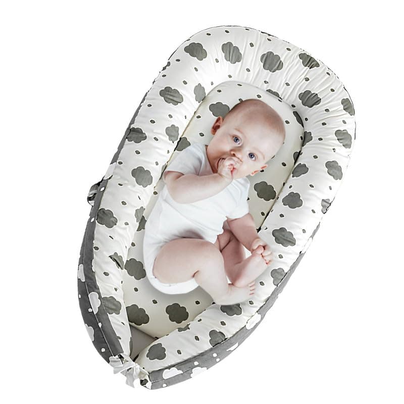 Baby Lounger Nest 0-24 Months, Breathable Cotton 3.6 lbs Lightweight with Handles, Adjustable Bionic Womb Design for Tummy Time Changing Station, Travel Home Nursery Essential, Gray