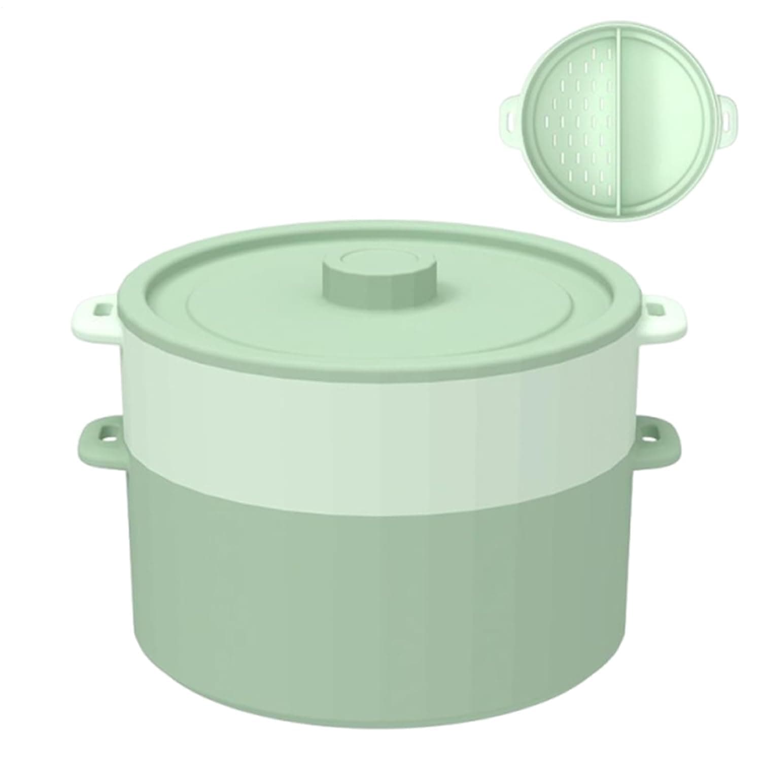 ALMEKAQUZ Premium Silicone Microwave Steamer Bowl, Food Grade Microwave Steamer Microwave Pot, Double-Layer 2-Compartment, Nutrient-Locking,Oven/Microwave/Air Fryer Safe,Green