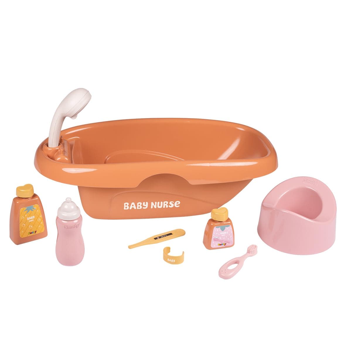 Smoby - Baby Nurse Doll Bathtub - Set of 8 Accessories - Role Play & Doll Care - Doll Not Included, Made in France with Recycled Material, from 3 Years