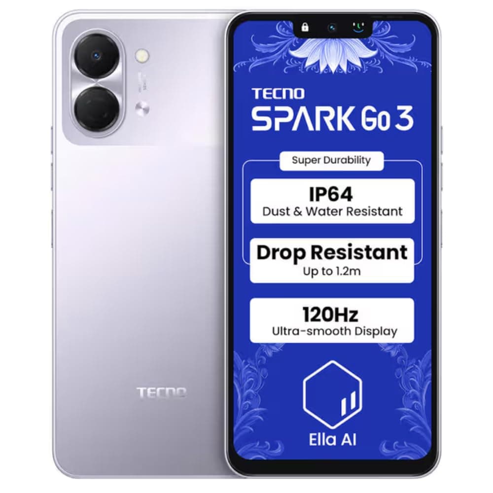 تكنو سبارك جو 3، شاشة سلسة 6.75 انش 120 هرتز، بطارية 5000mAh، ذاكرة RAM 4GB + تخزين 128GB، كاميرا 13MP، ارجواني اورورا