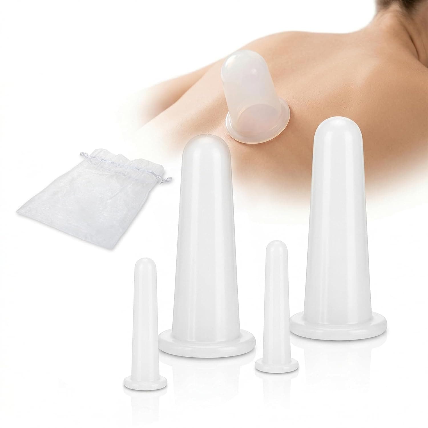 Set of 4 Silicone Cupping Glasses for Face Massage | Cupping face, cupping heads, cupping therapy for facial massage, anti-cellulite massage cup for muscle relaxation