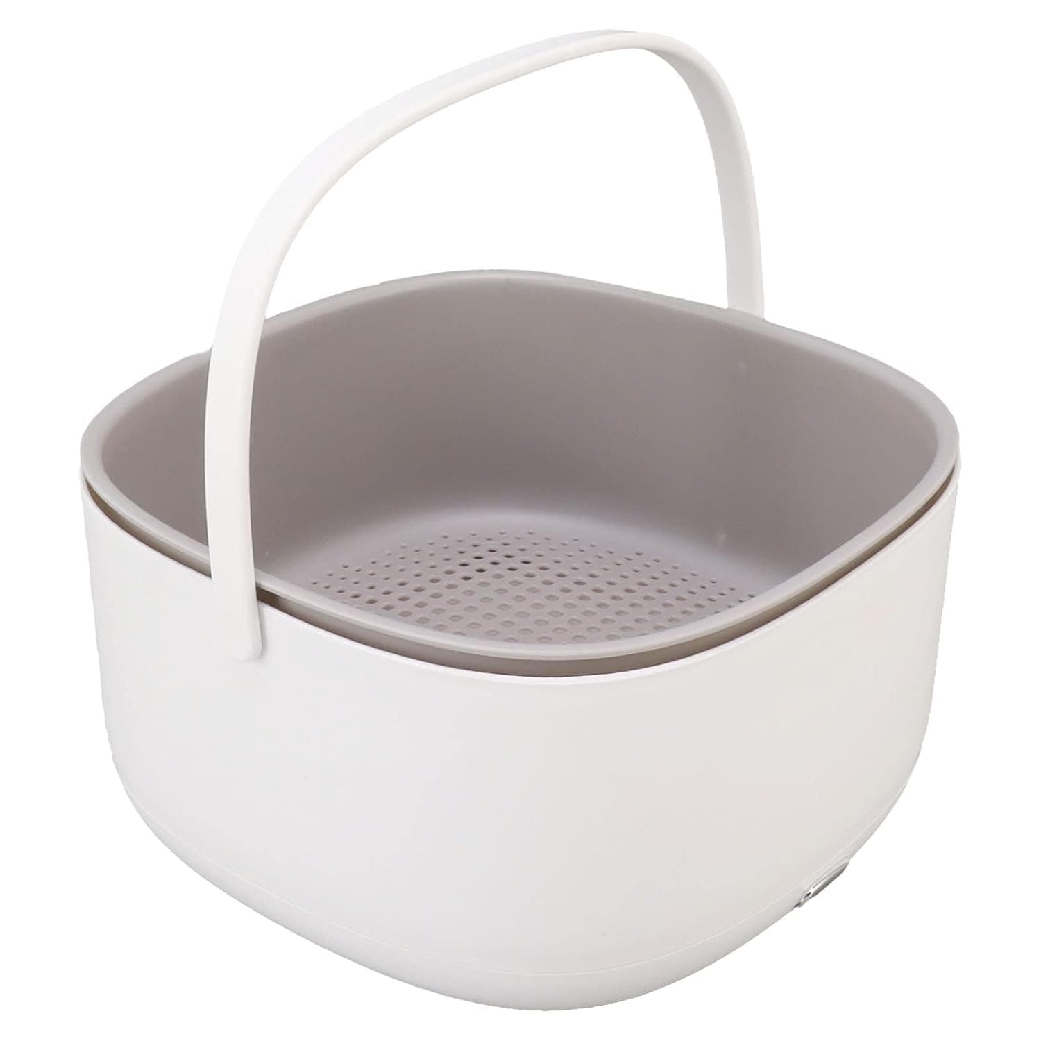 غسالة الفواكه والخضروات، جهاز تنظيف الخضروات والفواكه مع فتحات تصريف ومقبض، وحدة غسيل الفواكه بالموجات فوق الصوتية، سلة غسيل كهربائية مزدوجة التصريف لتنظيف الفواكه والخضروات