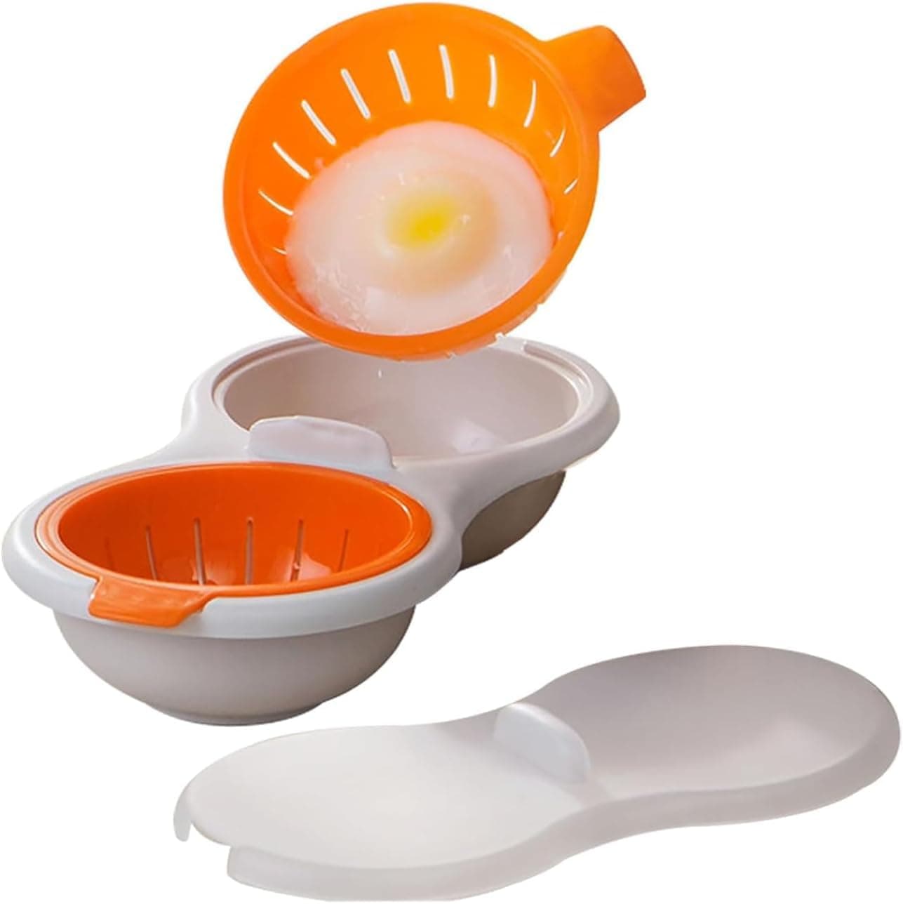 Tazweeq Microwave Egg Poacher, 2-Cavity Design for Perfect Poached Eggs, Heat-Resistant BPA-Free Plastic with Lid, Easy to Cook and Clean, for Breakfast Sandwiches & English Muffins