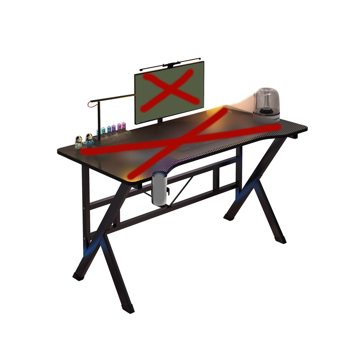 Gaming table K shaped, Sturdy Computer table with Headphone Holder and Cup Holder, Carbon Fiber Surface Study tables and Gaming desk tables for Students and Gamers (Black, 110 * 52 * 75CM)