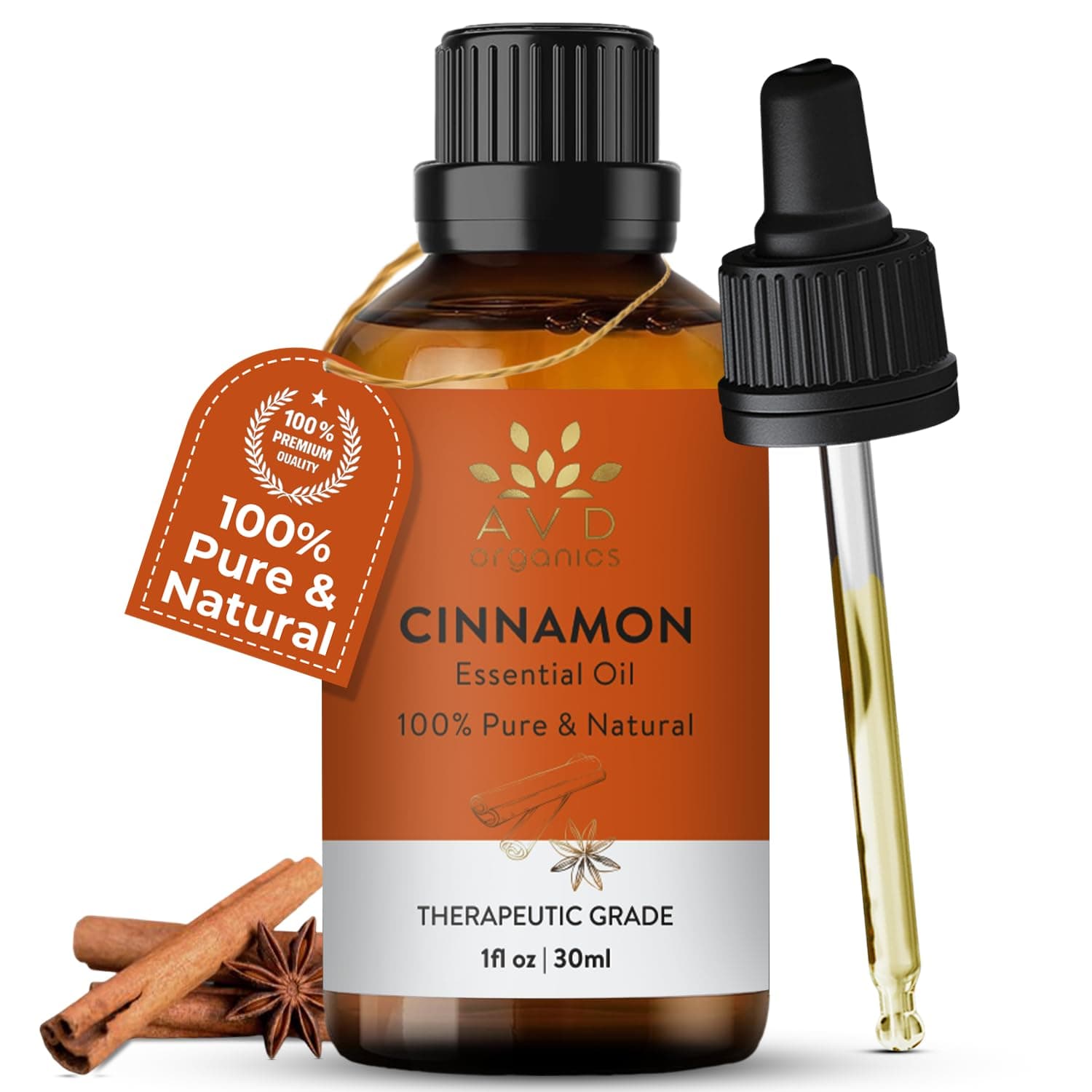 AVD ORGANICS Cinnamon Essential Oil 30Ml | 100% Pure & Natural | Undiluted Therapeutic Grade | Perfect For Aromatherapy Relaxation Skin Care & More |1 Fl. Oz