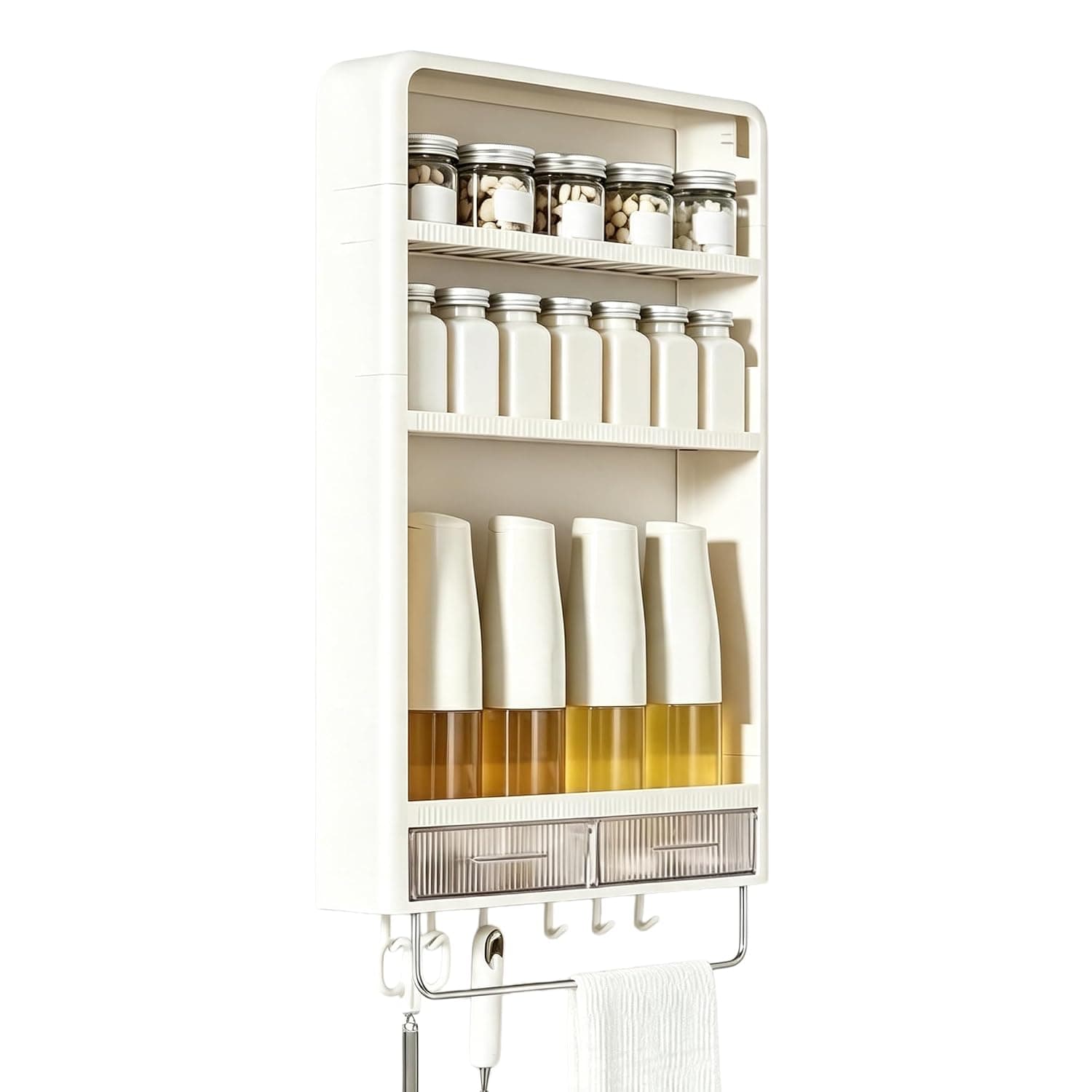 No-drill multifunctional kitchen storage rack, wall-mounted spice rack for home, wall spice organizer, soy sauce and vinegar rack