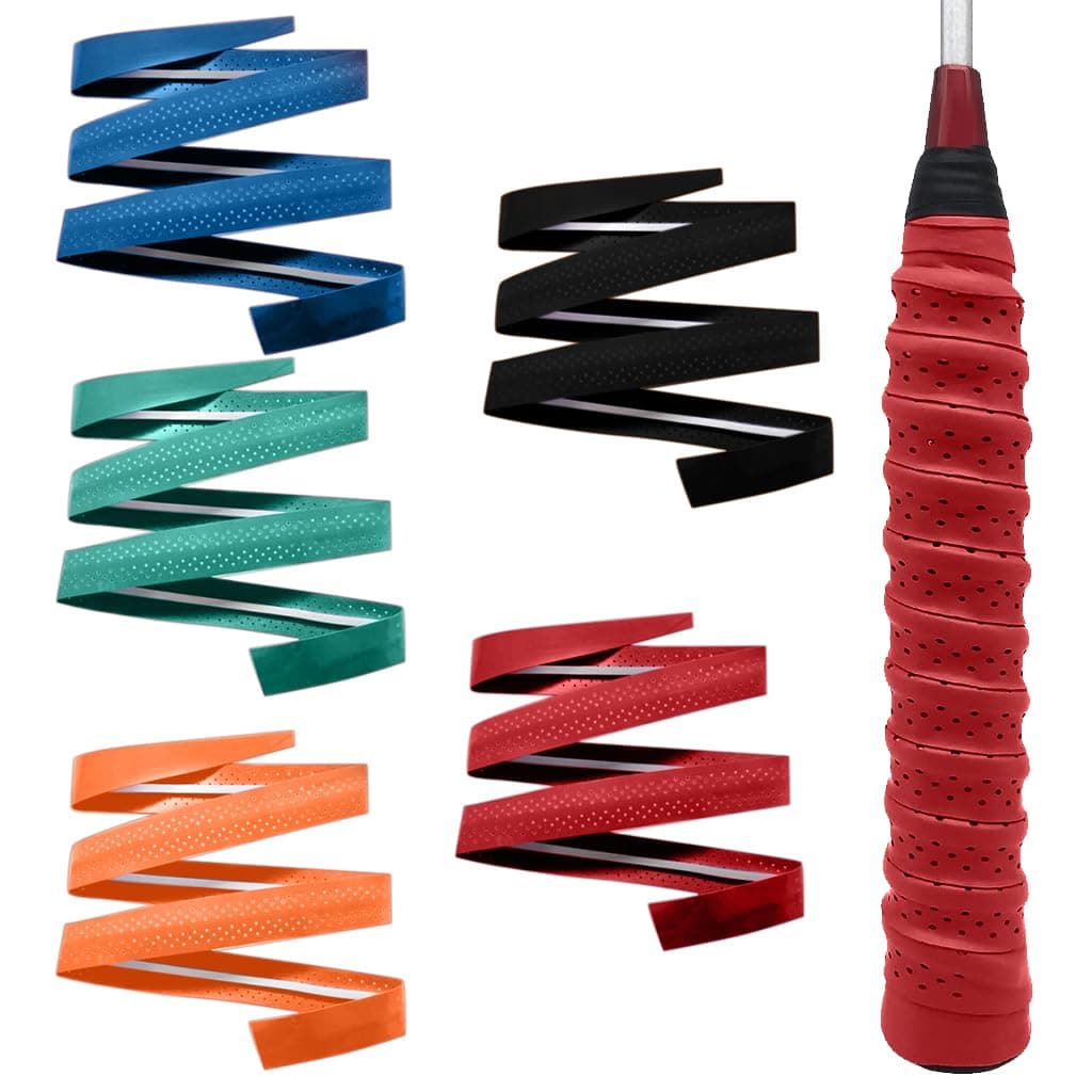 ELEPHANTBOAT 5 Rolls PU Grip Tape Sweat Absorption Badminton Racket Grip Tape Color Anti Slip Overgrips for Racket Sports Pickleball Racket Tennis Racket Fishing Rod