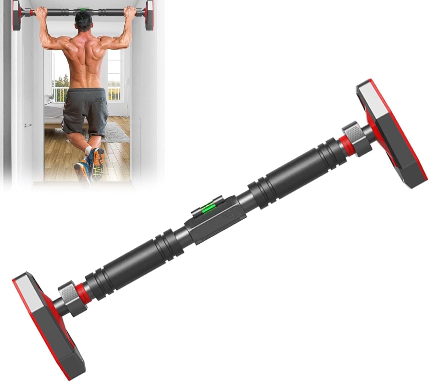 DMG Pull Up Bar, Width Adjustable Chin Up Bar for Doorway, Super Load-bearing Upper Body Workout Bar, Dual Security Locking& No Screw Fitness Strength Training Equipment for Home Gym, Max Load 900 LBS