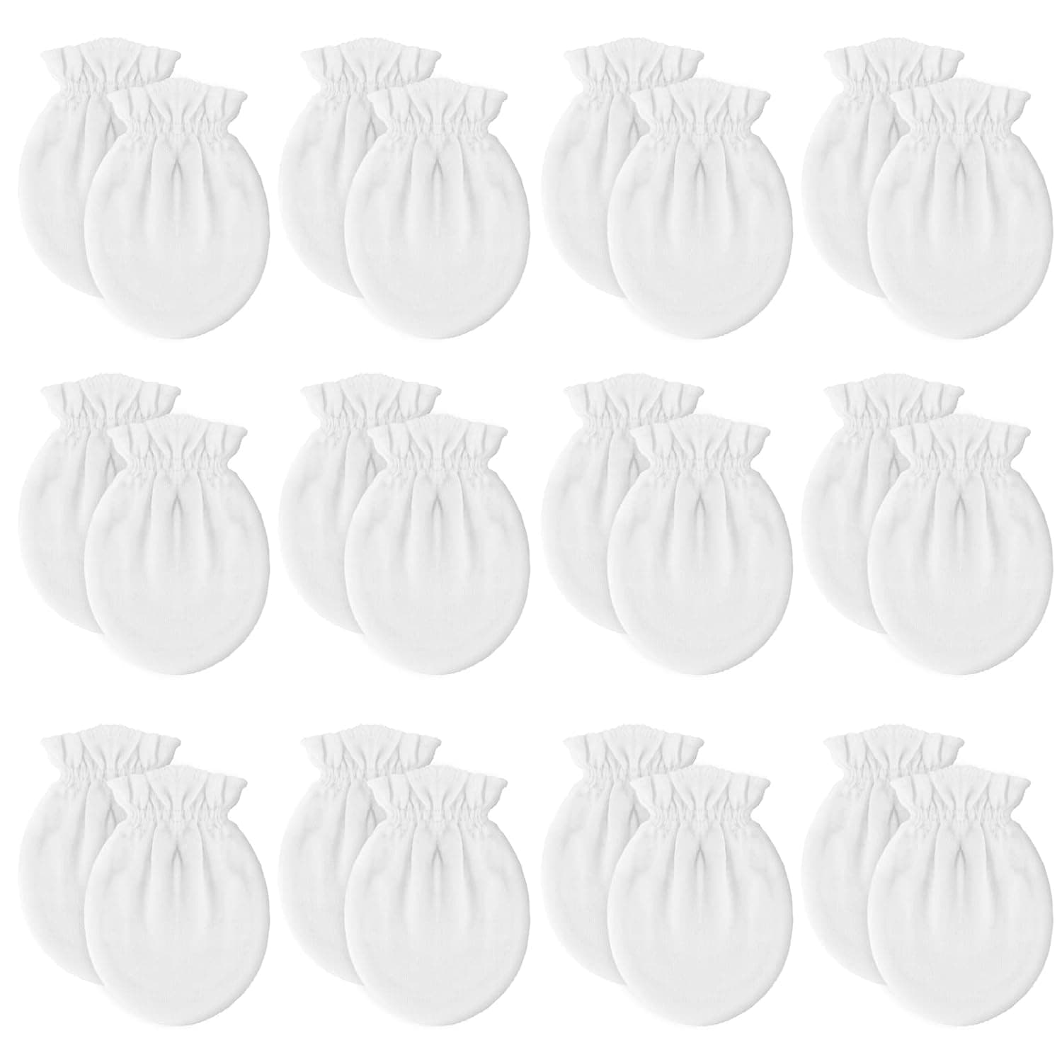Liwely 12 Pairs Unisex-Baby No Scratch Mittens, 100% Cotton, Solid White