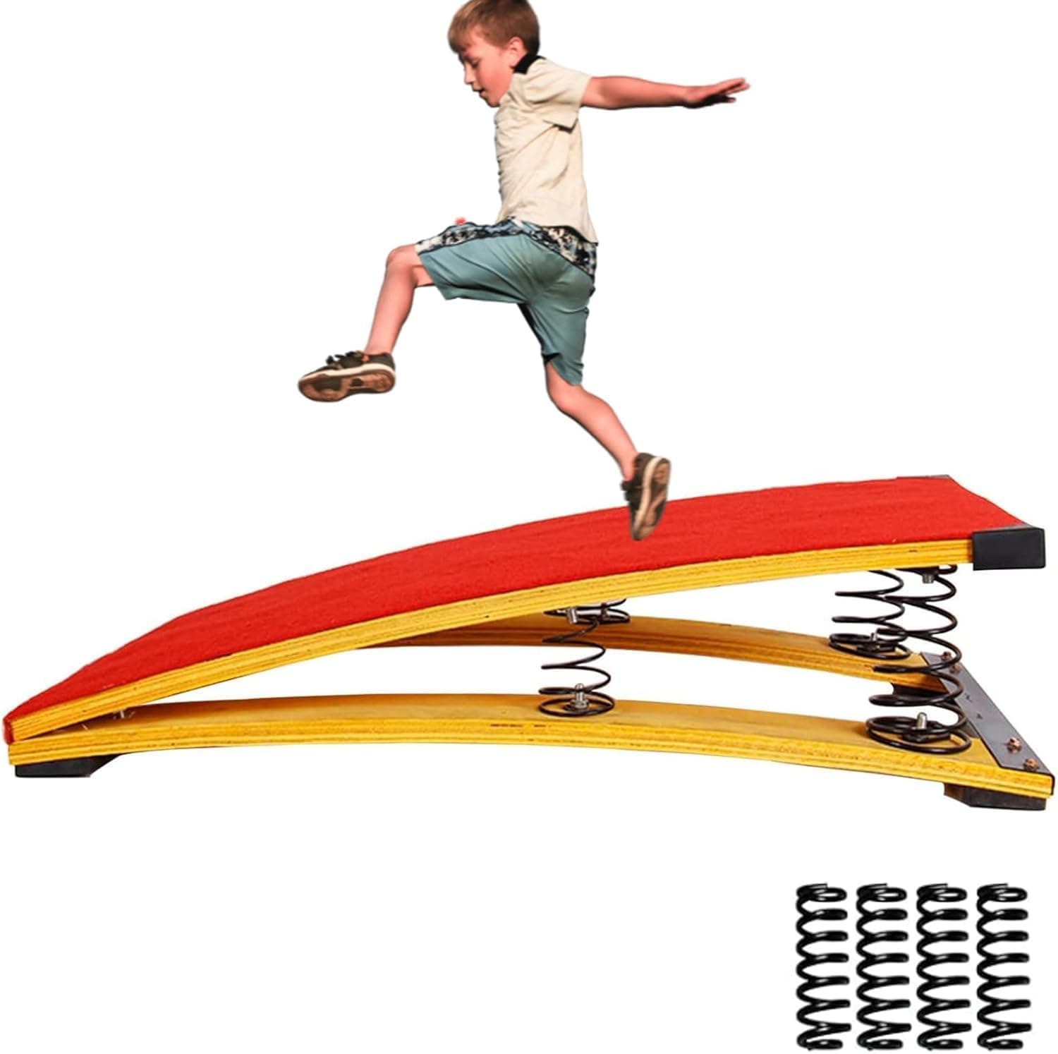 HELEE 4 Springs Gymnastics Springboard for Kids Vaulting Training Fitness Playing, Portable Curved Spring Board, Hard Wood Practice Equipment, Elastic Board for Home Room Athletics Training