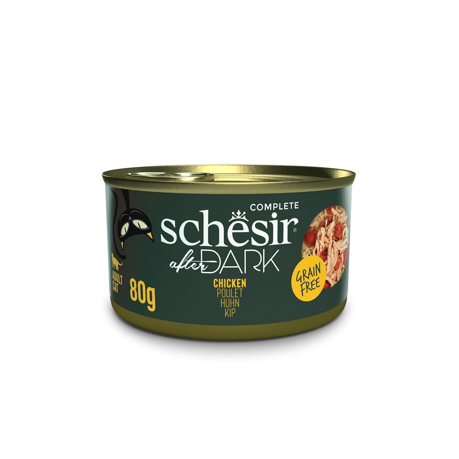 Schesir After Dark Wet Food Complete Meal with Chicken in Broth, 80 g Single Can