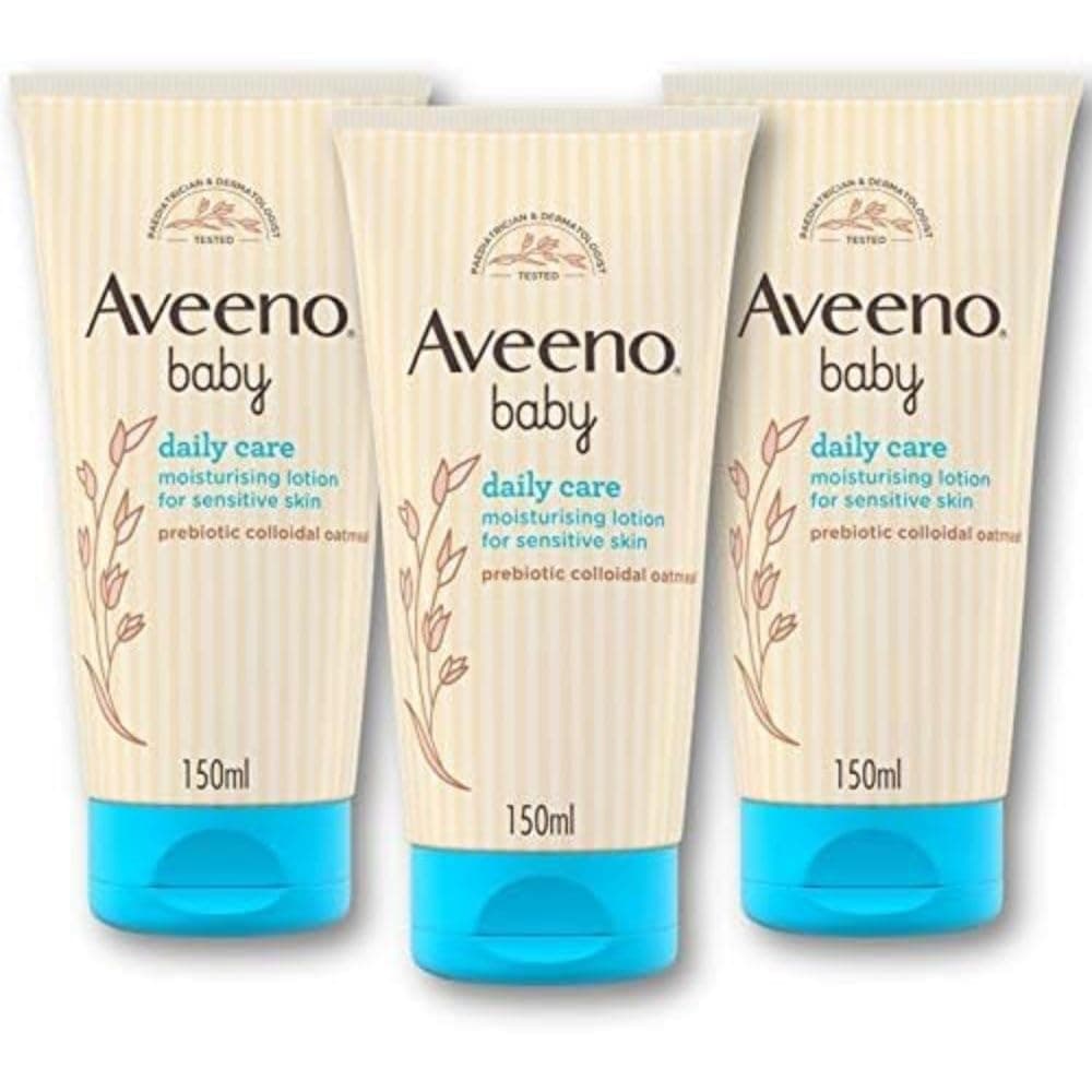 Aveeno Baby Daily Care Moisturising Lotion (3 x 150ml), Soothing Baby Cream to Provide 24-Hour Hydration Suitable for Newborns and Infants, Gentle Lotion for Dry, Sensitive Skin Prone to Eczema