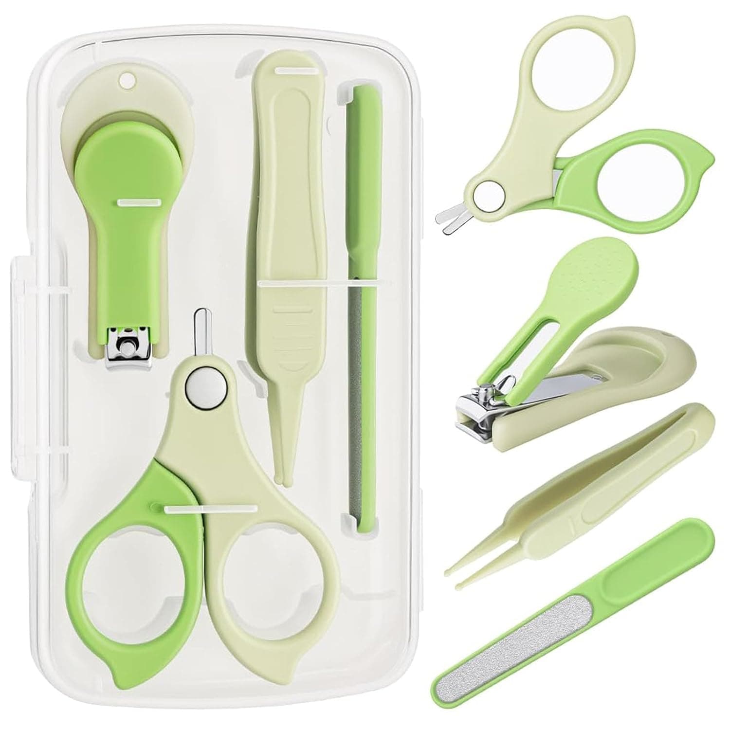 ALMEKAQUZ Baby Nail Clippers Kit,4-in-1Baby Nail Care Set and Pedicure Kit,Include;Baby Nail Clippers,Baby Nail Scissors, Baby Nail File,Tweezers, Suitable for Newborn, Infant, Toddle,Children Green