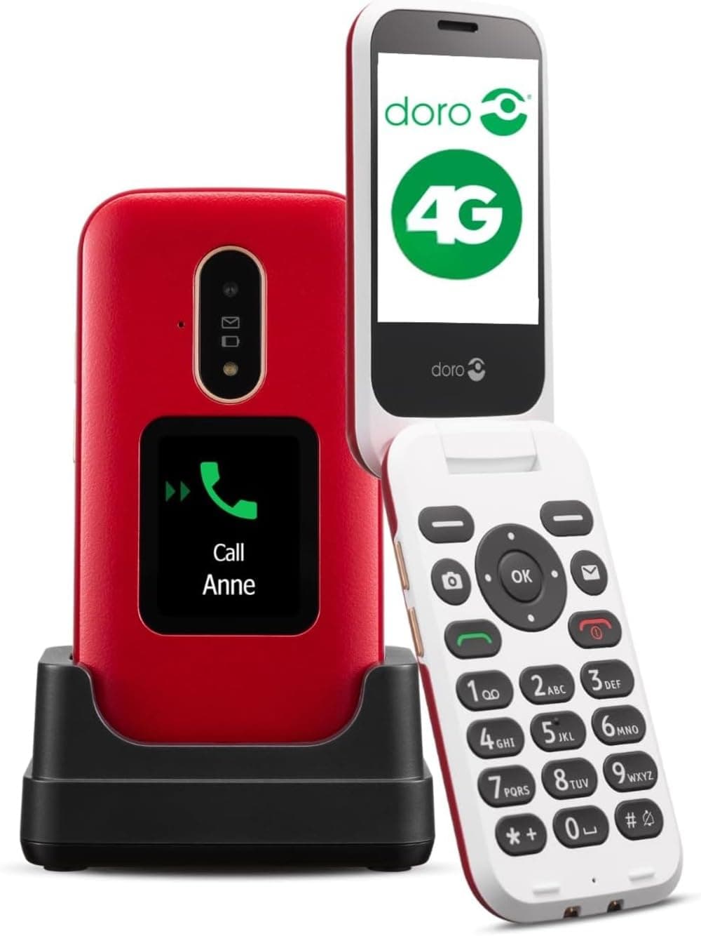 Doro 6880 Single-Sim 128MB (GSM only | No CDMA) Factory Unlocked 4G/LTE Cellphone (Red) - International Version