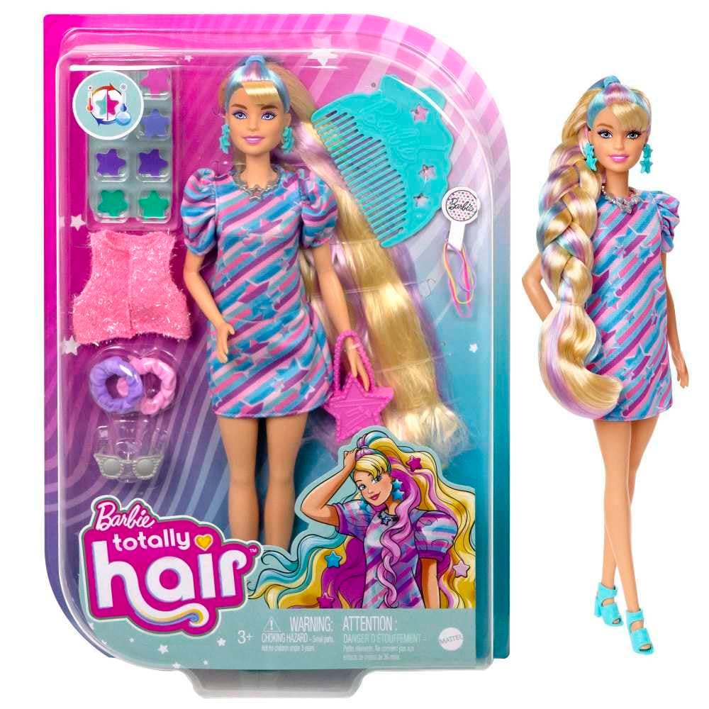 Barbie® Totally Hair™ Star-Themed Doll, 8.5 inch Fantasy Hair, Dress, 15 Accessories, 3 & Up