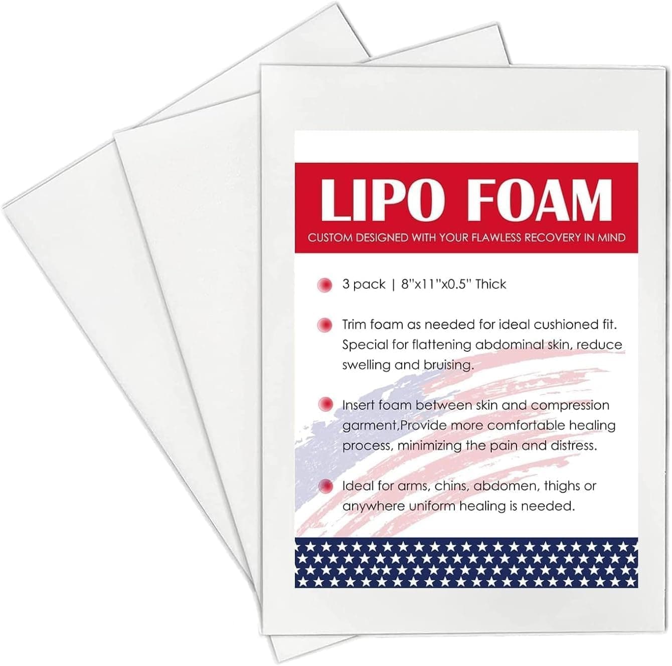 Lipo Foam Pads for Post Surgery Ab Board After Liposuction Surgery Flattening Tummy Tuck Abdominal Compression Garments Lipo Foam Sheets (8" x 11"*0.5"(3PCS))