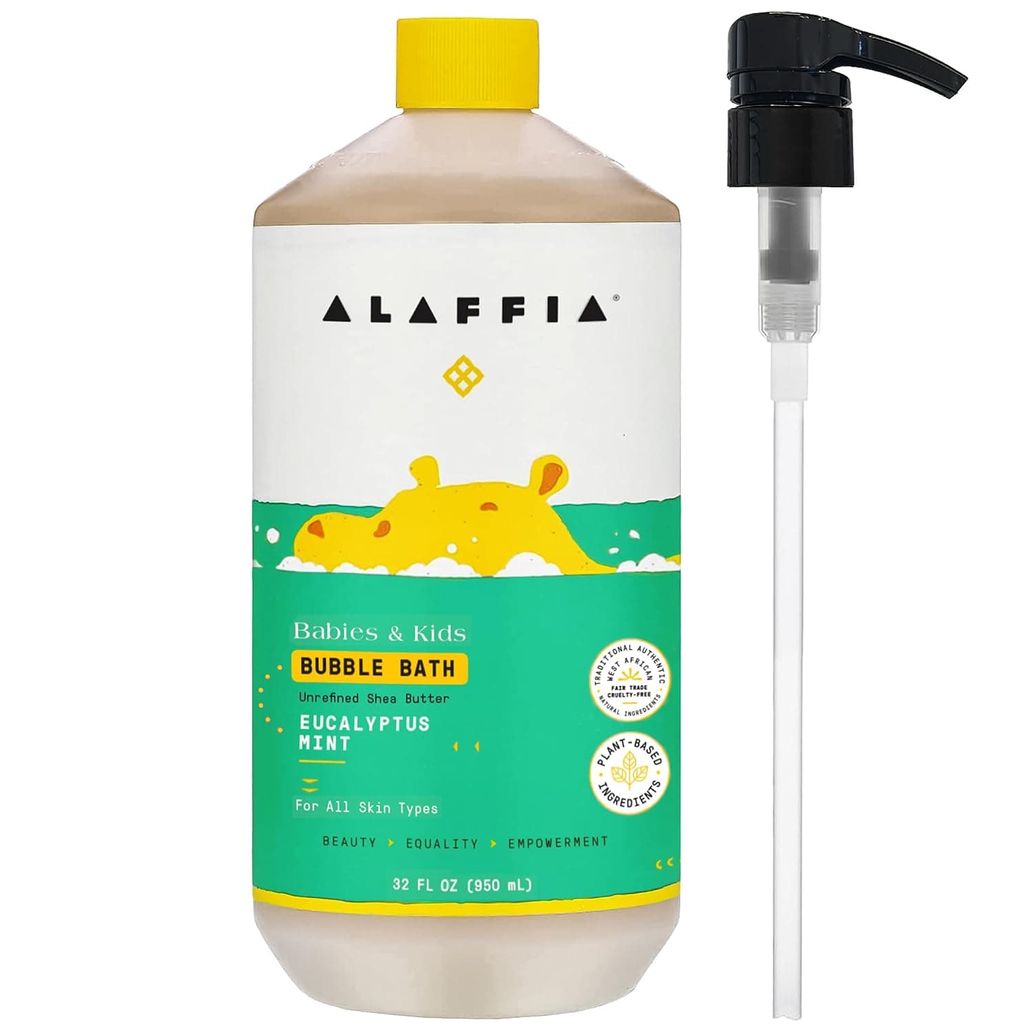 Alaffia Babies and Kids Bubble Bath, Gentle Bath Essentials for Delicate Skin, Plant Based Formula, Paraben & Sulfate Free, Vegan, Long-Lasting Bubbles, Eucalyptus Mint, 32 Fl Oz