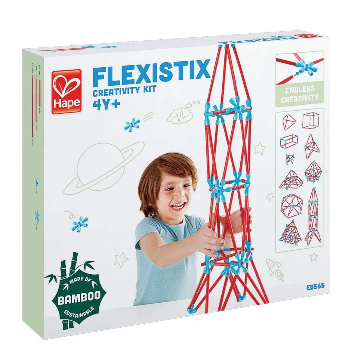 Hape Flexistix Creativity Bamboo Construction Kit - 133pcs, Eco-Friendly Building Toy for Kids 4+, Includes 105 Sticks & 28 Connectors, Design Custom Projects, Compatible with Flexistix Sets