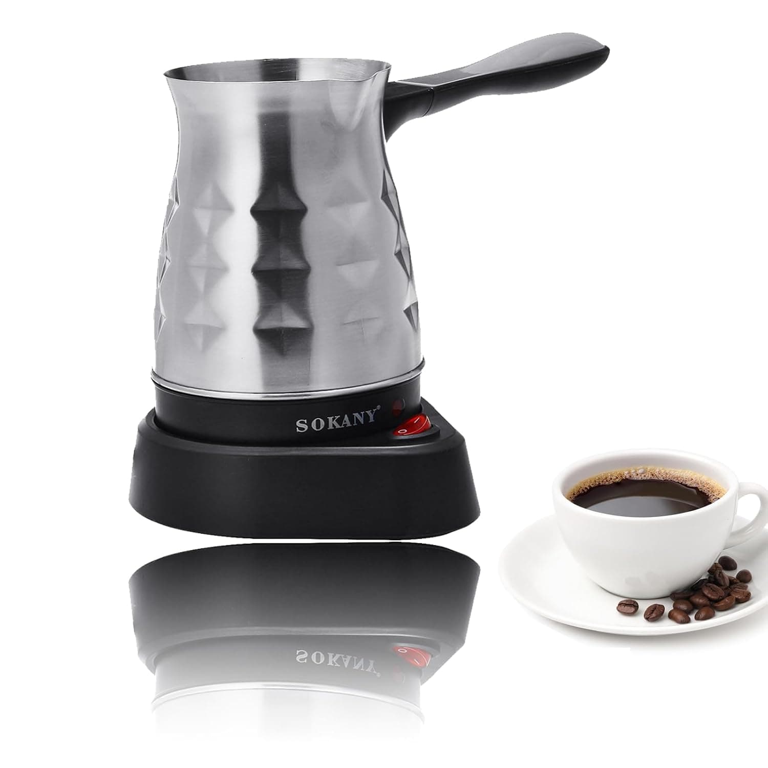 SOKANY Turkish Coffee Maker Stainless Steel Arabic,Greek & Turkish Electric Coffee Maker Machine Pot 500ml Electric Turkish Coffee Kettle with Removable Anti Scald Handle for Home Travel