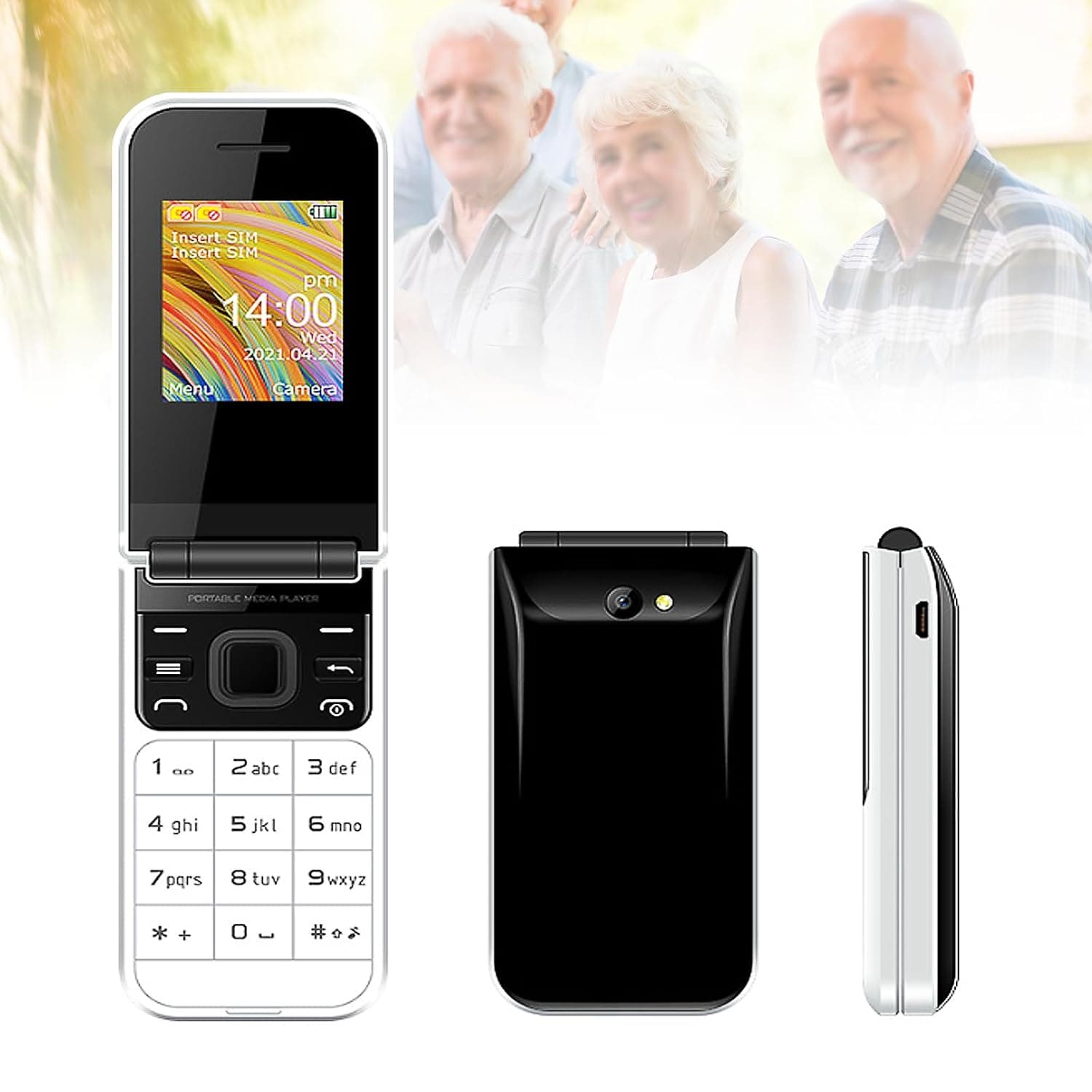 Basic Mobile Phone for the Elderly, Large Keyboard, Large Fonts, Large Display, Large Speakers, Waterproof/Anti-Fall, Rich in Functions, Easy to Use,White