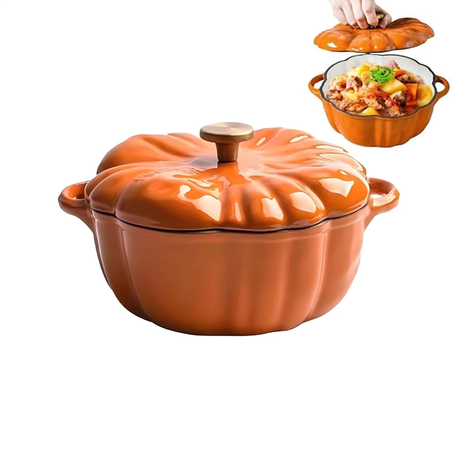 Pumpkin Dutch Oven Pot With Lid & Handle | 16cm Non-Stick Pumpkin Design Enameled Cast Iron Dutch Oven | Cute Halloween Decor Pumpkins Pot, For Sauteing StewOven Stove Roasting Simmering