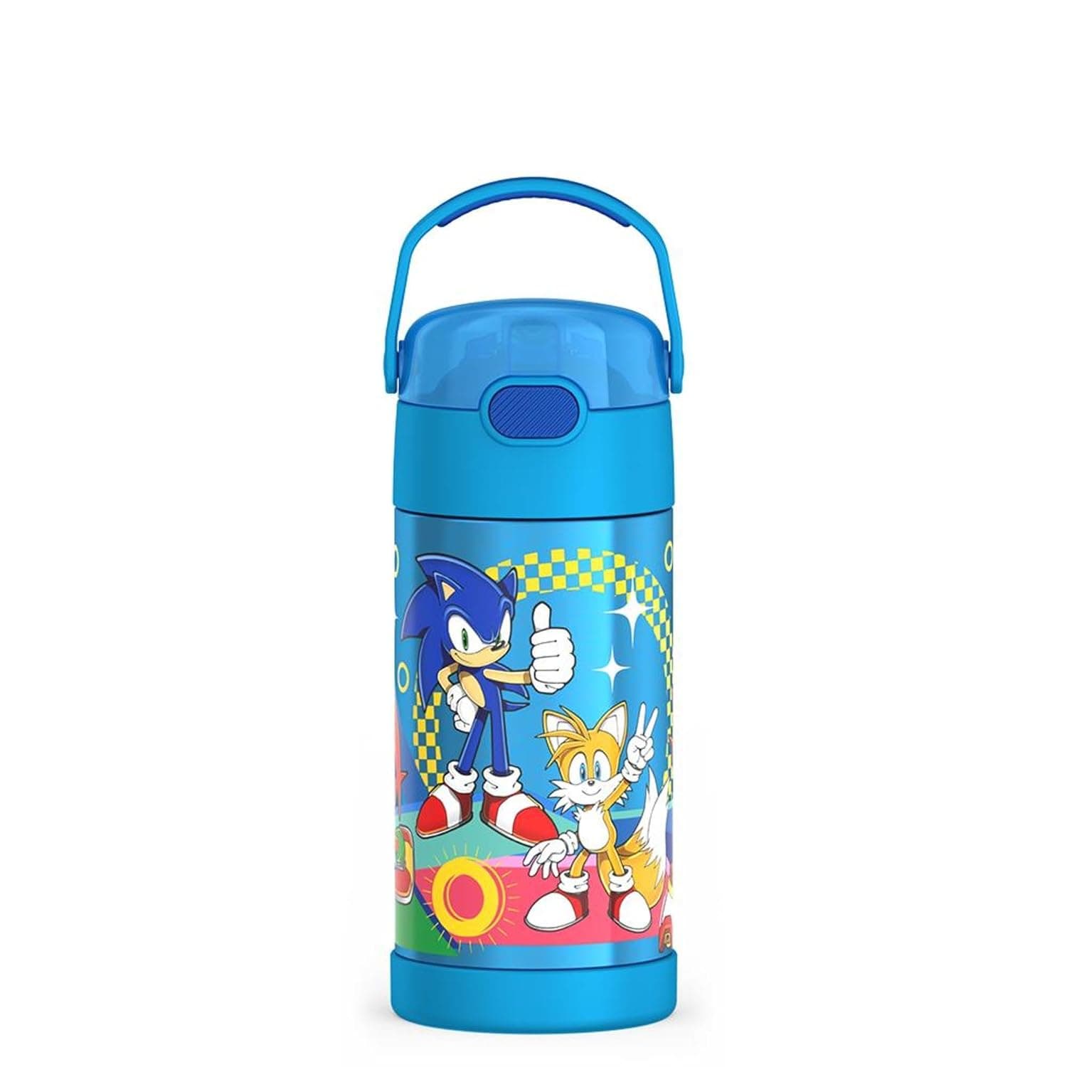 THERMOS FUNTAINER Water Bottle with Straw - 12 Ounce - Kids Stainless Steel Vacuum Insulated Water Bottle with Lid, Sonic the Hedgehog | Kids Stainless Steel Insulated Water Bottle, Keeps Drinks Cold Longer for School & Play, BPA-Free
