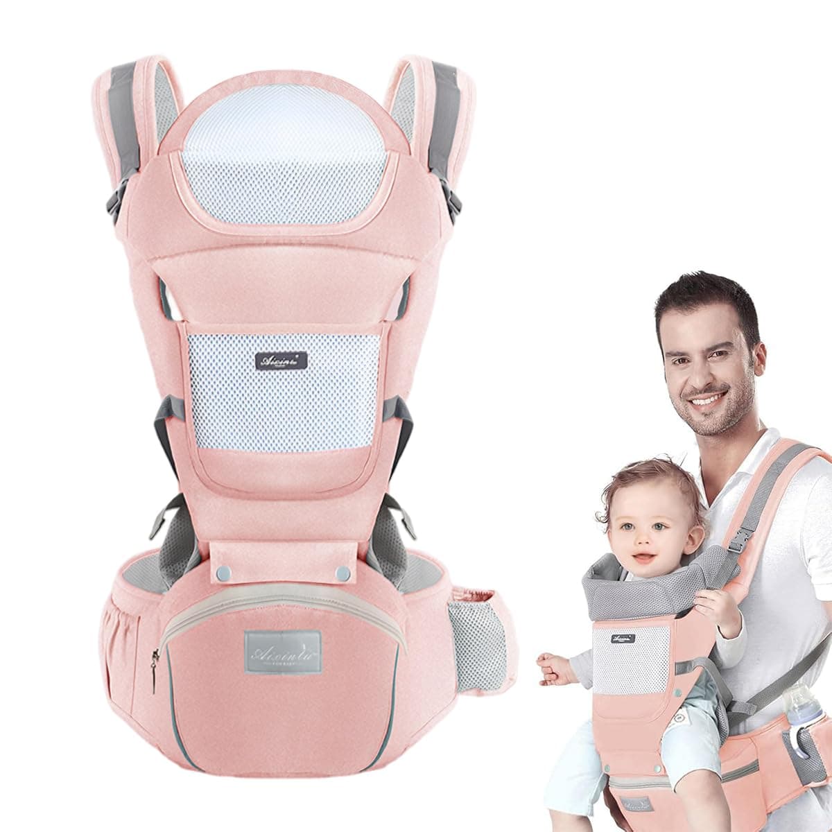HANNEA® 6 in 1 Baby Carrier Hip Seat Travel Kangaroo Baby Carrier Hip Seat with Detachable Belt Multifunctional Baby Hip Seat with Storage Design Travel Adjustable Baby Carrier for 0-3 Years Old