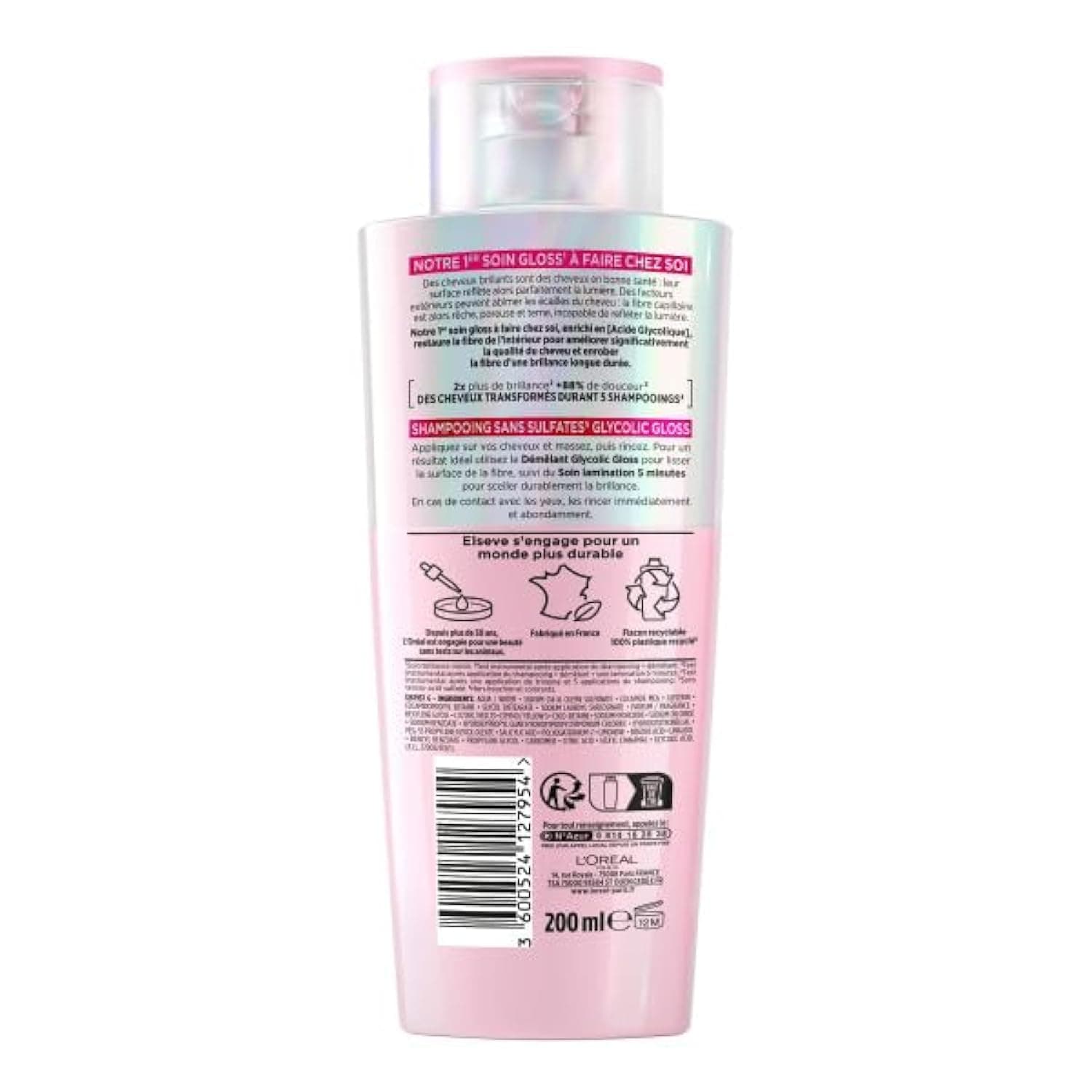 L'Oréal Paris - Routine Face Care and Hair Care - Glycolic Acid - Shampoo + Lamination + Smoothing Exfoliating & Exfoliating - Elseve Glycolic Gloss - L'Oréal Paris Revitalift | Hair 2x brighter, Luminous skin 30 seconds, 100% recycled plastic bottle, No animal tests