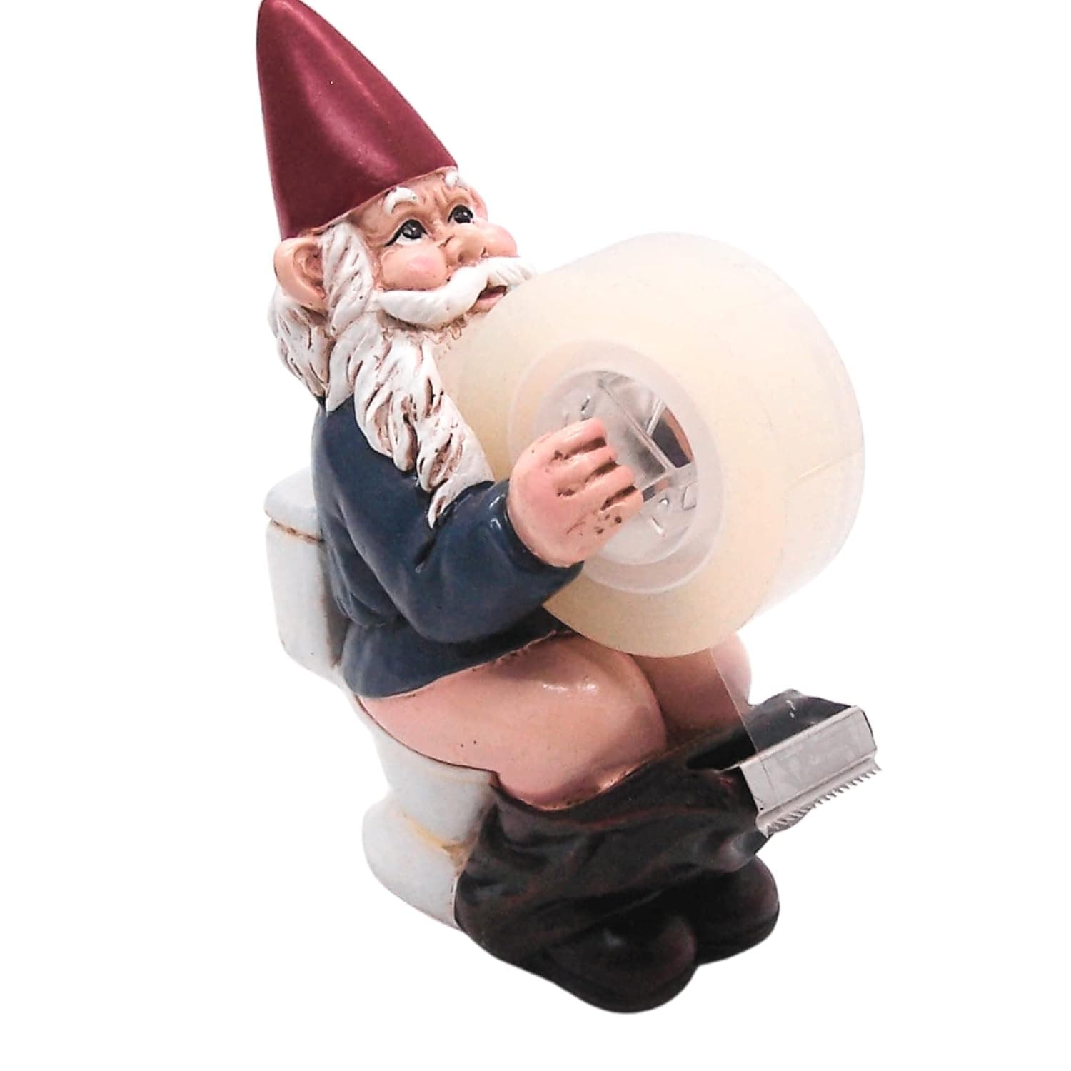Funny Tape Dispenser, Gnome Sitting on a Toilet, Unique Office Supplies, Fun Gift Wrapping Station Decor, 5.25 Inches