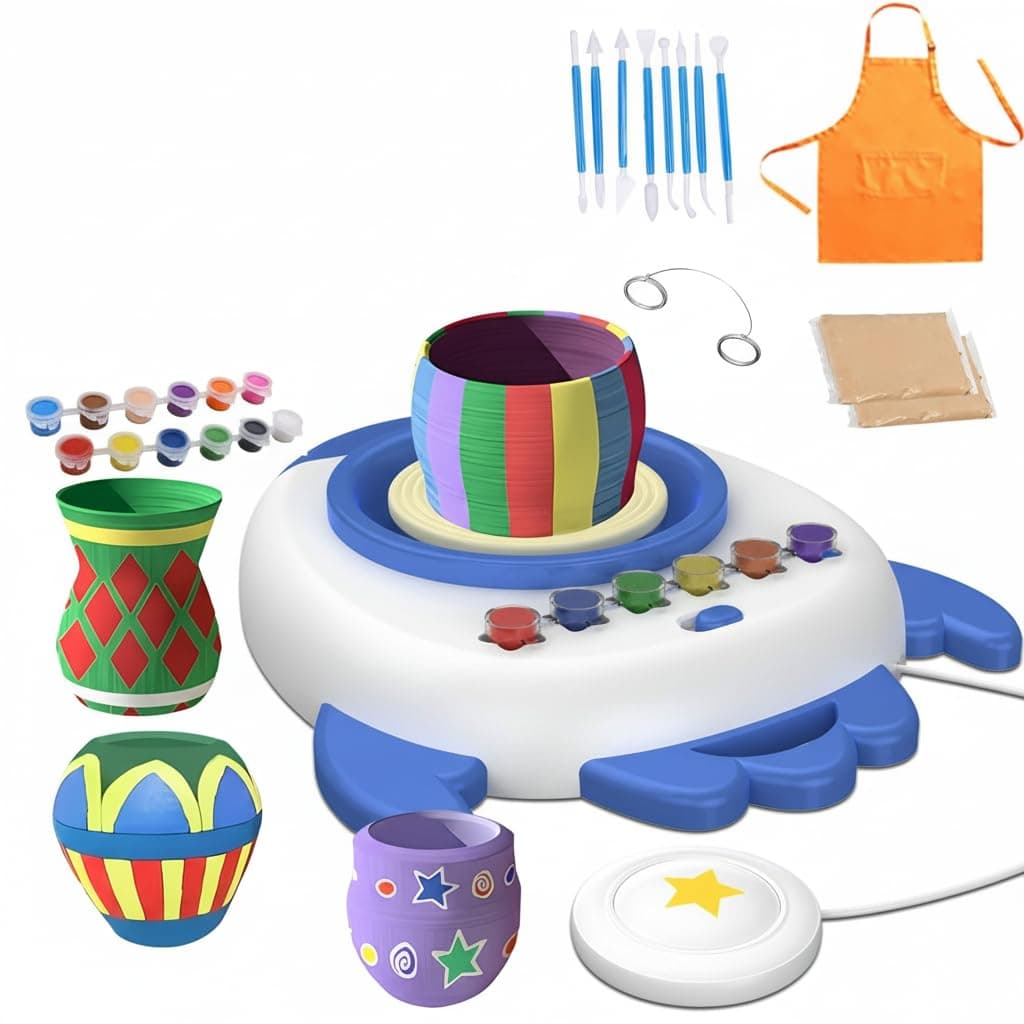 Kids Pottery Wheel Kits, Complete Pottery Wheel and Painting Kit with Sculpting Clay, Air Dry Natural Clay, Clay Tools, Craft Tools, Arts & Crafts, Complete Kit for Beginners, Craft Kits for Kids