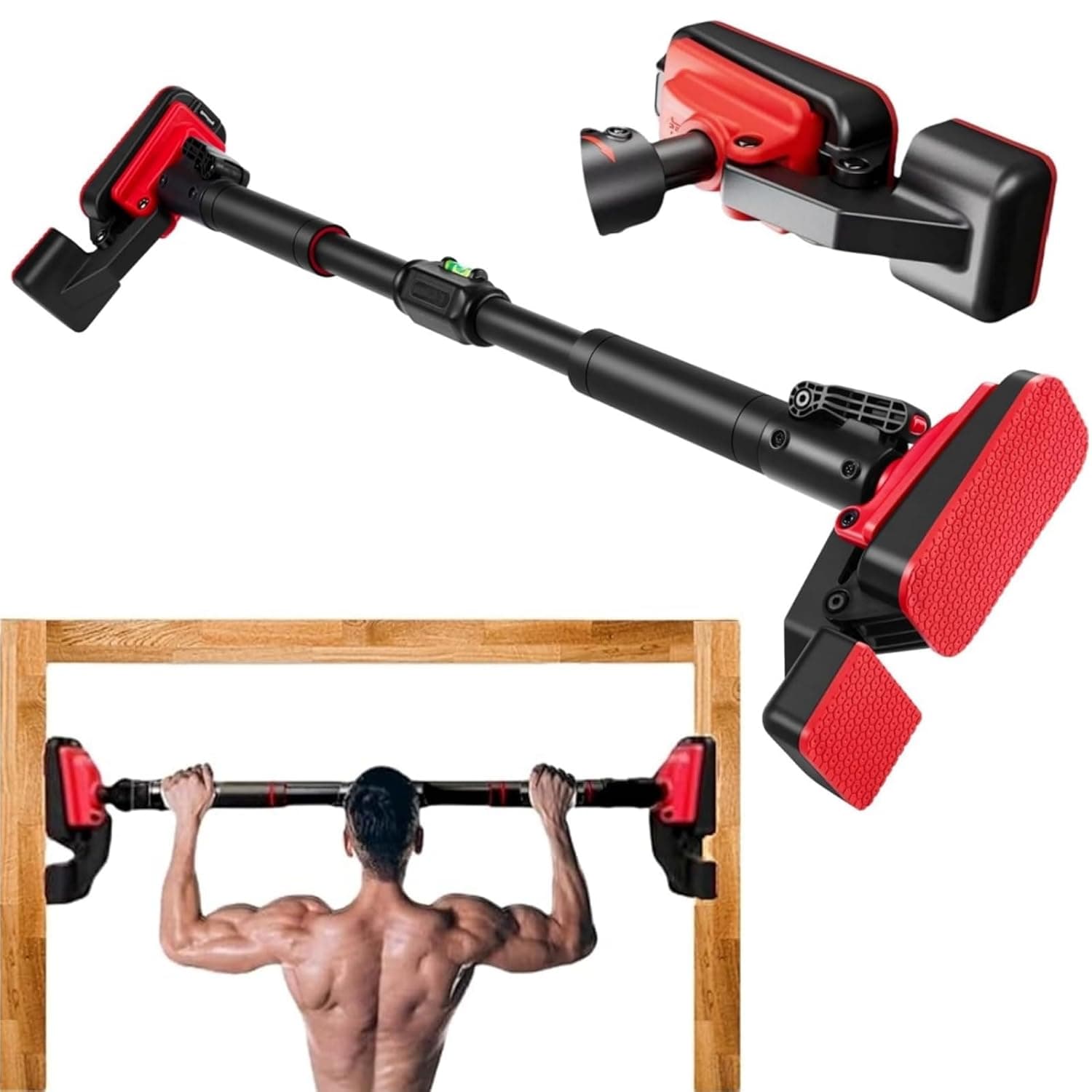 Pull Up Bar Door, No Gloves Needed Pull Up Bar Wall, No Screw with Locking, Adjustable Bar Wall Mounted Door Home Gym Exercise & Fitness Equipment