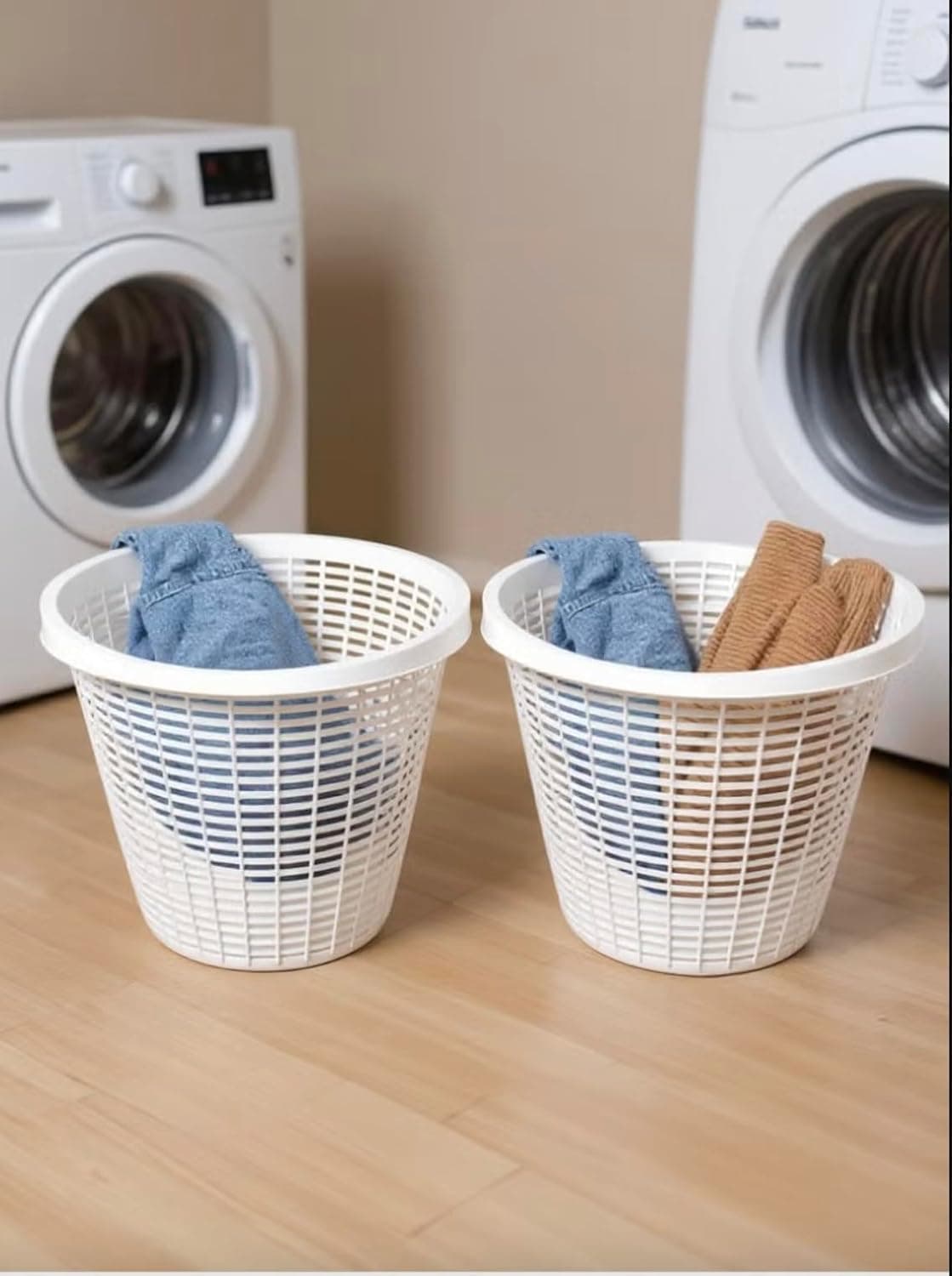 2 Pcs Collapsible Laundry Baskets, 40L Collapsible Laundry Clothes Hamper, Laundry Hamper with Non-Slip Handles, Portable Space Saving Pop-Up Laundry Hamper Container White