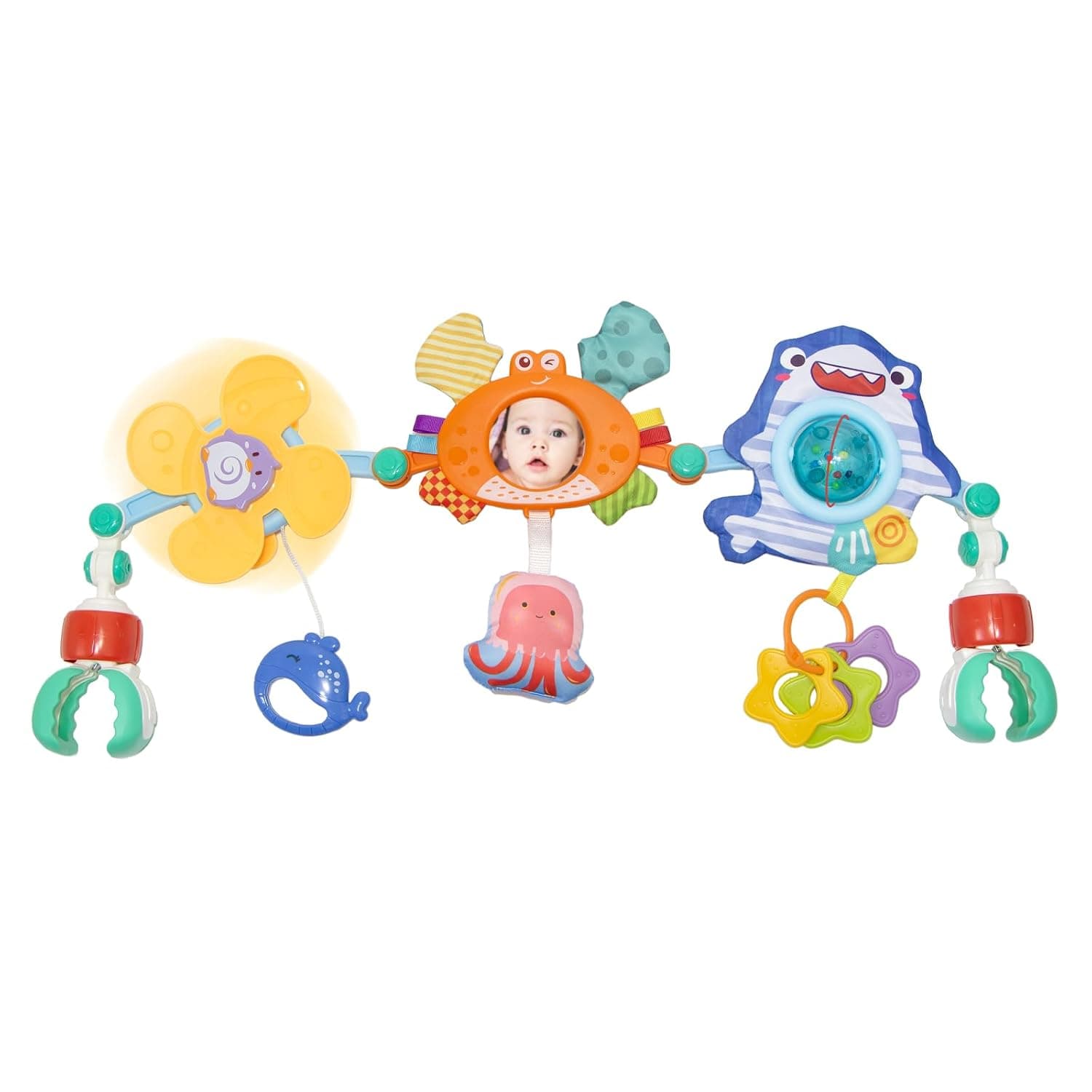 Baby Stroller Arch Toy for Infants 6-12 Months, Car Seat Hanging Attachment with Teether & Sound, Crib Comfort Toy Bar Gift for Birthday, Baby Shower