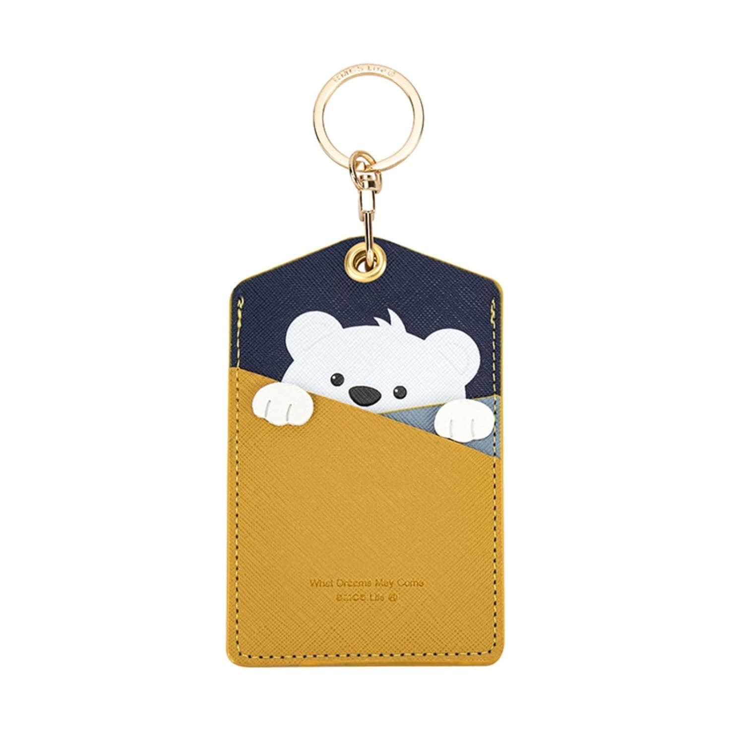 PU Leather ID Badge Holder with Keychain, Cartoon Animal Design, 3 Card Slots for Professionals, Students, Office & School Accessories (Yellow)