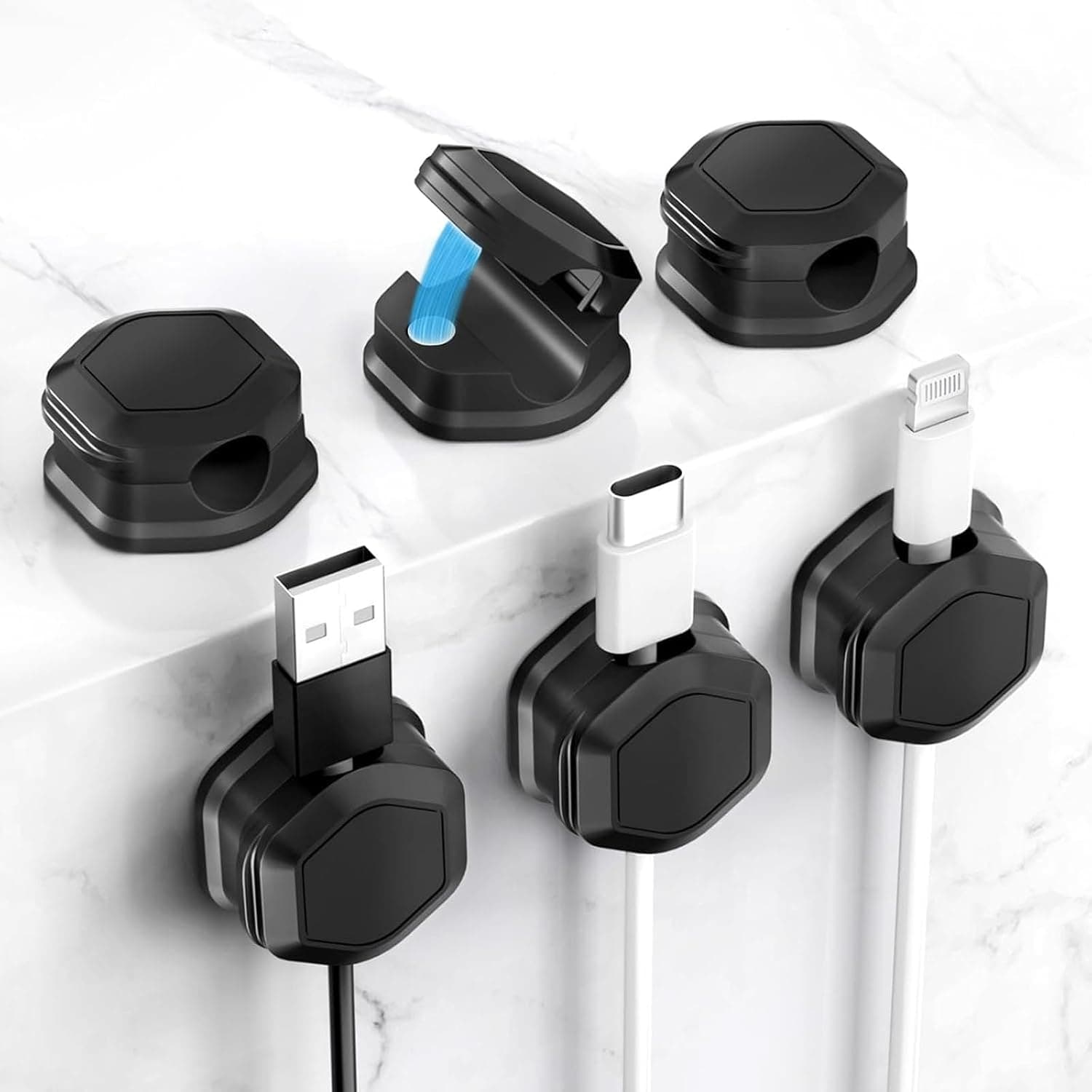 LinJie Cord Organizer,6 Pack Slot Magnetic Desk Cable Clips Management,Strong Phone Charging Cable Keeper,Adhesive USB Wire Organizer Keeper for Office Nightstand